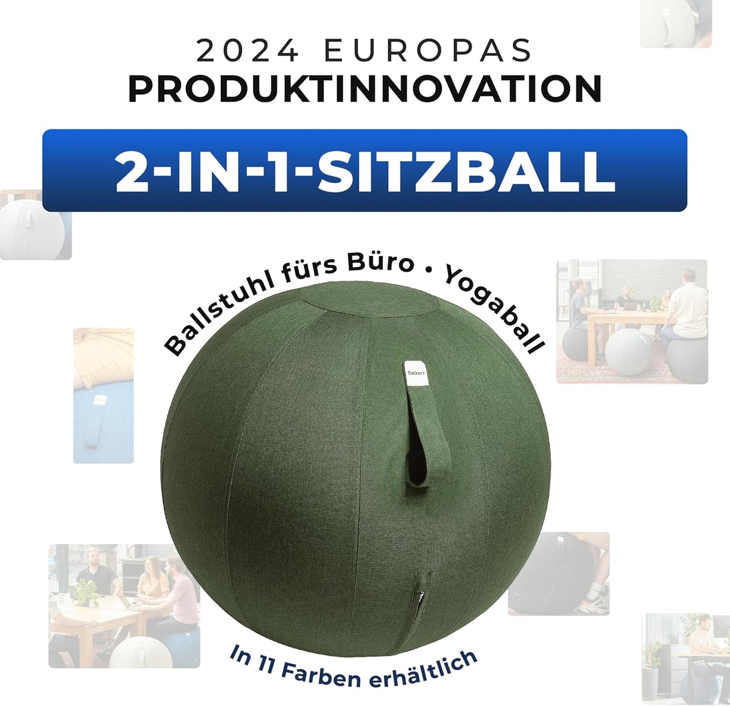 Ergonomischer Büro-Sitzball mit Leinenbezug (65 cm), 65 cm Olivgrün