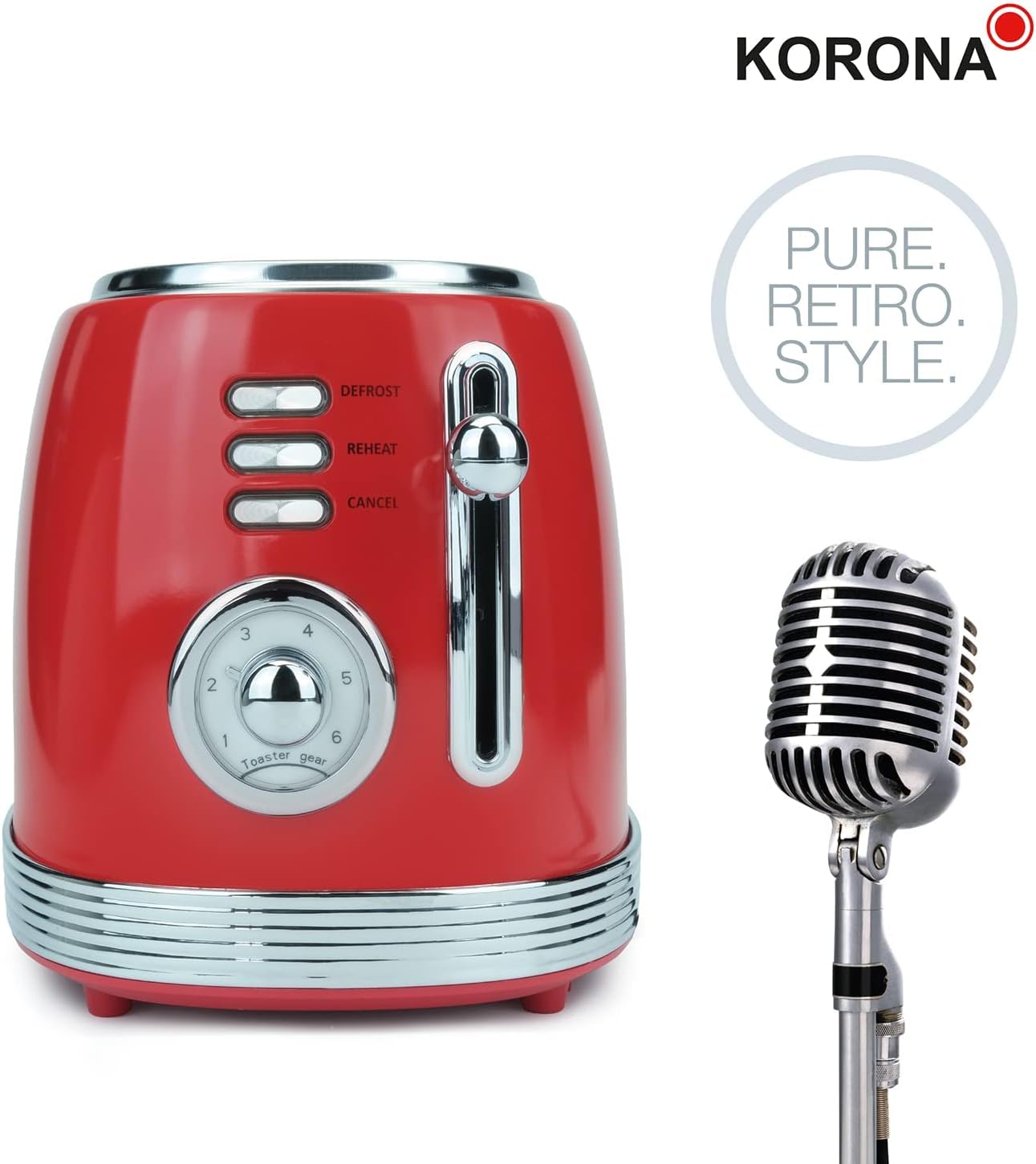 Retro Toaster mit Brötchenaufsatz für 2 Scheiben, Rot