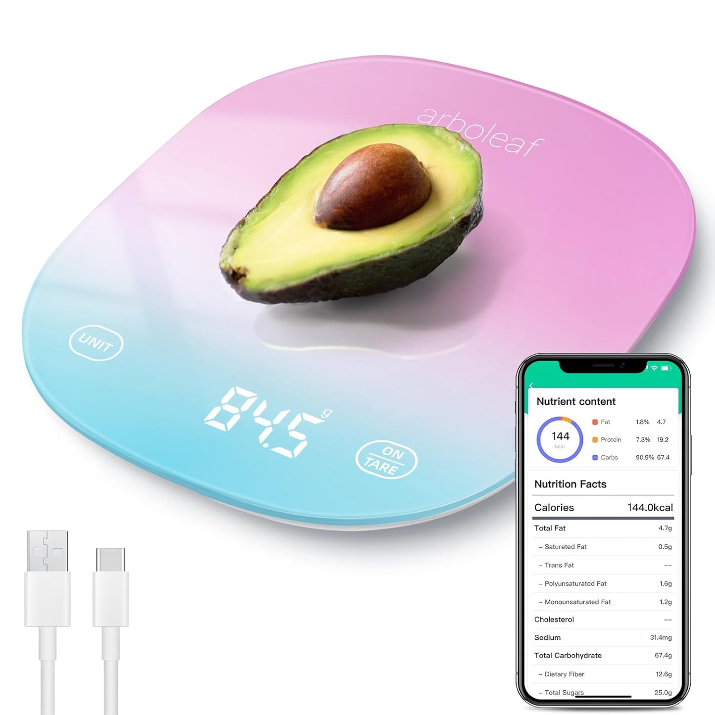Digitale Küchenwaage mit App und Kalorienzähler, Bunt