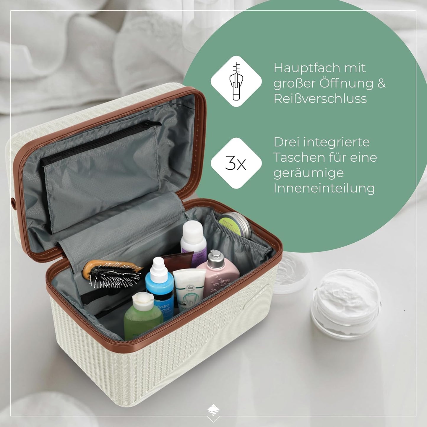 Kosmetikkoffer Bali, Weiß/Cognac Beautycase (36 cm)