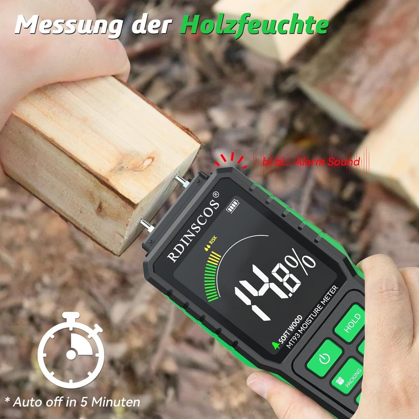 Holzfeuchtemessgerät MT93, Pin-grüner