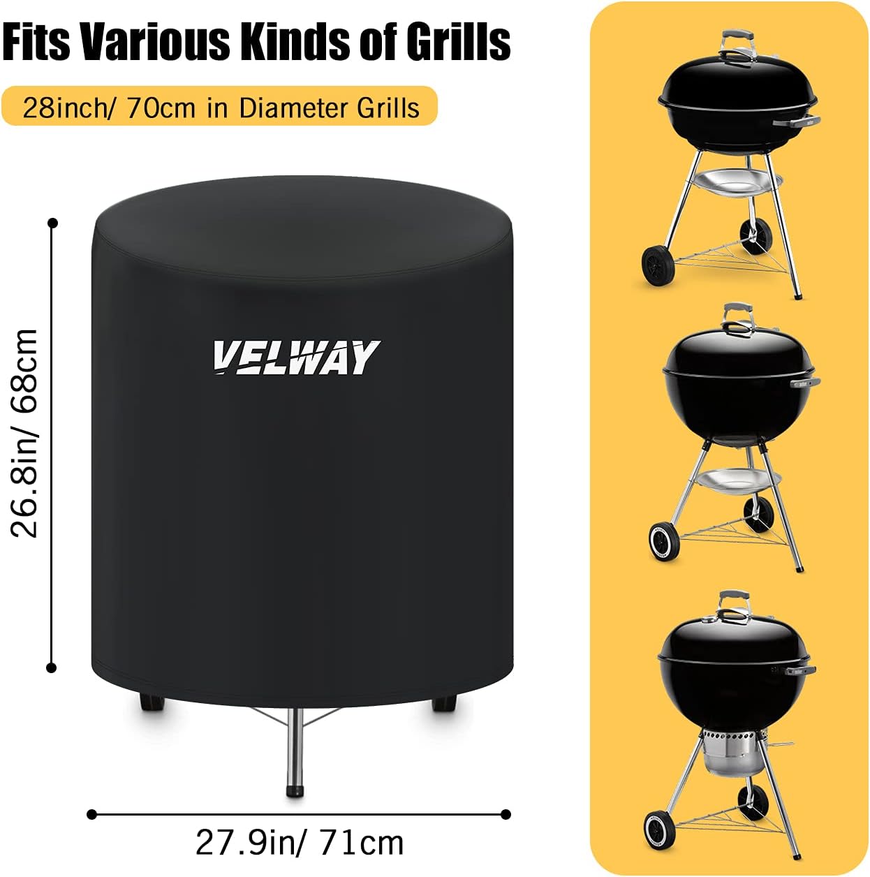 Grillabdeckung für Kugelgrill, Schwarz 71x68cm