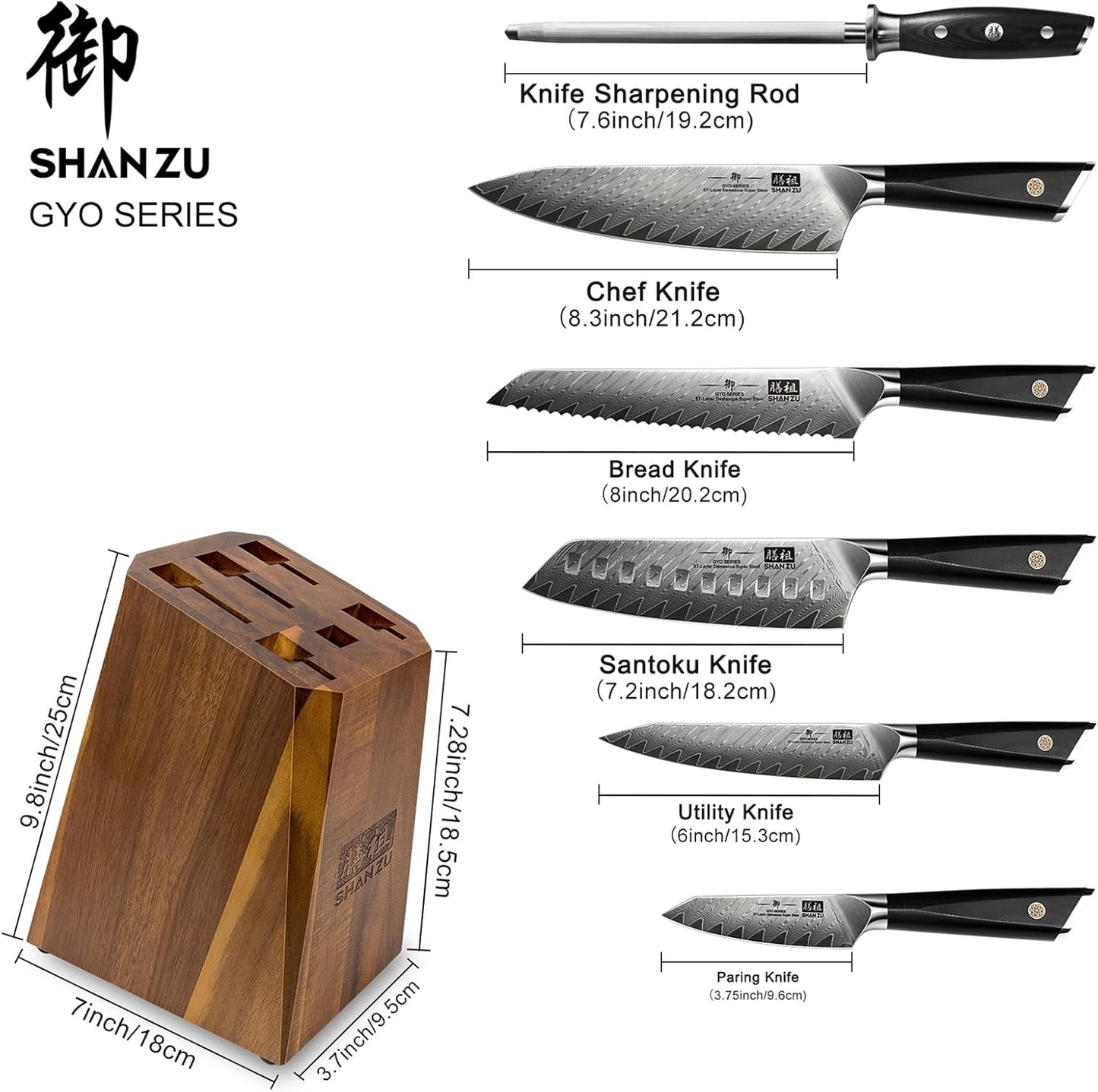 Messerblock, 7-teiliges Damastmesser Set