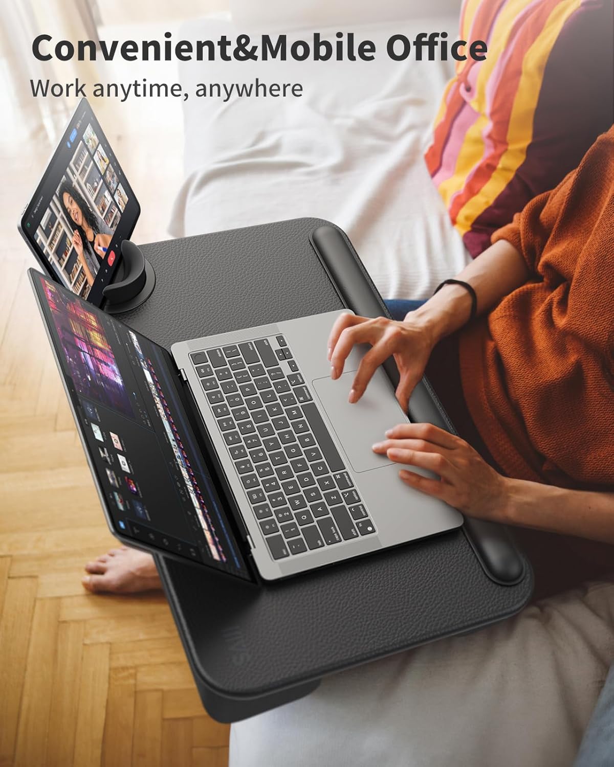 Laptopkissen mit Handgelenkauflage und Halterungen, Mit Tablet-Halterung Schwarz