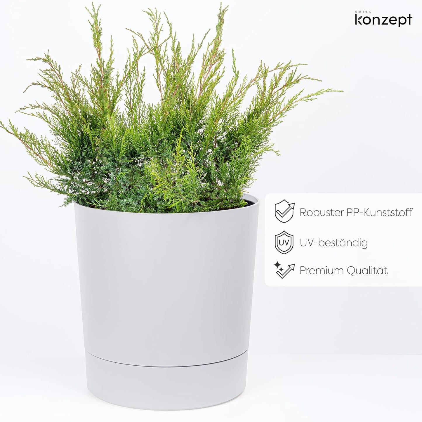 Grosser Blumentopf mit Untersetzer, Weiss 38 cm