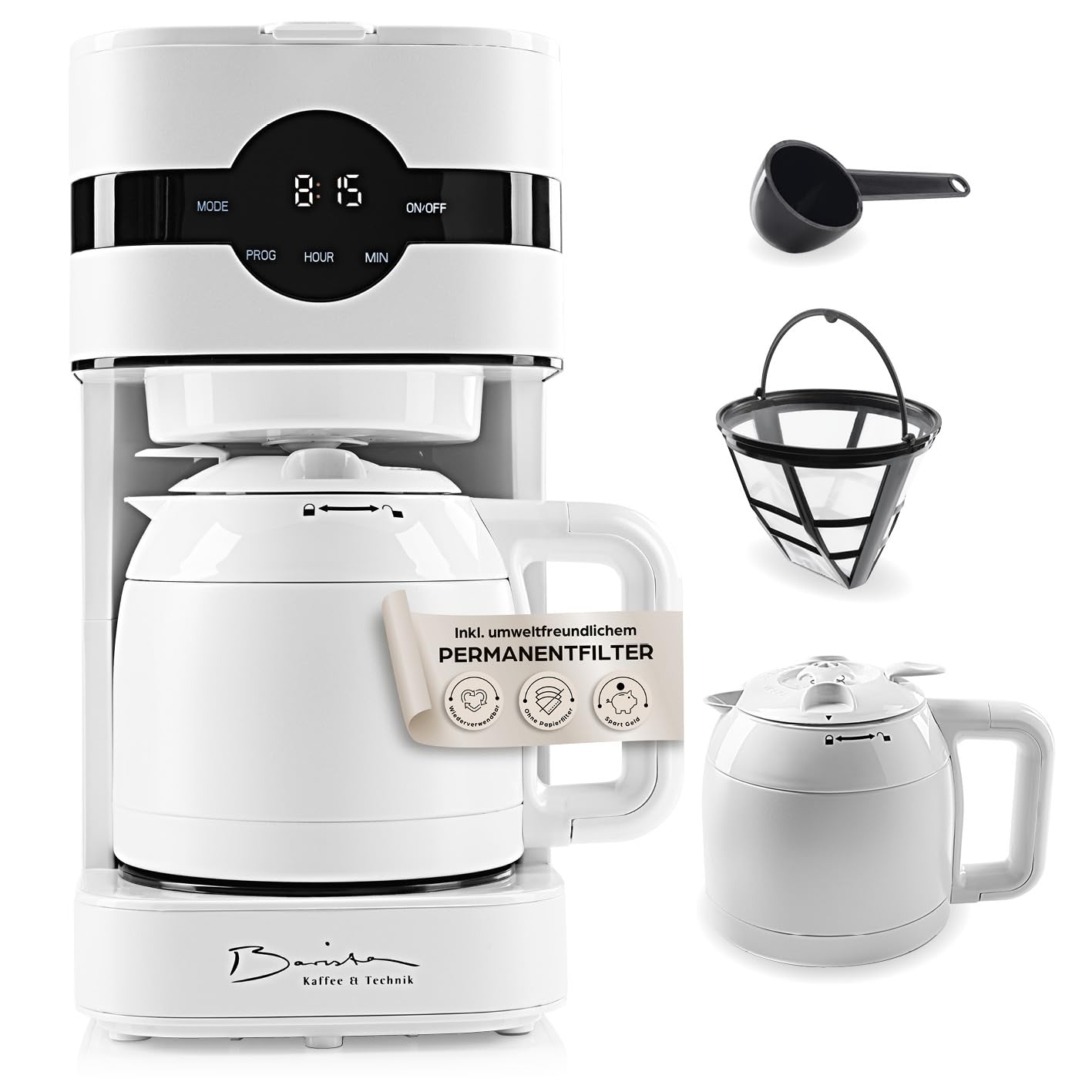 Filterkaffeemaschine mit Isolierkanne, 4) Weiß - Thermokanne