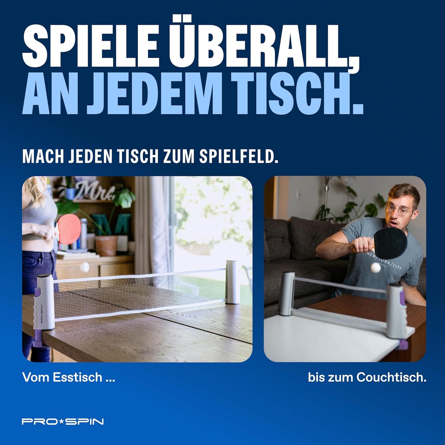 Tischtennisschläger-Set, Set für 2 Spieler | Lila/Blau