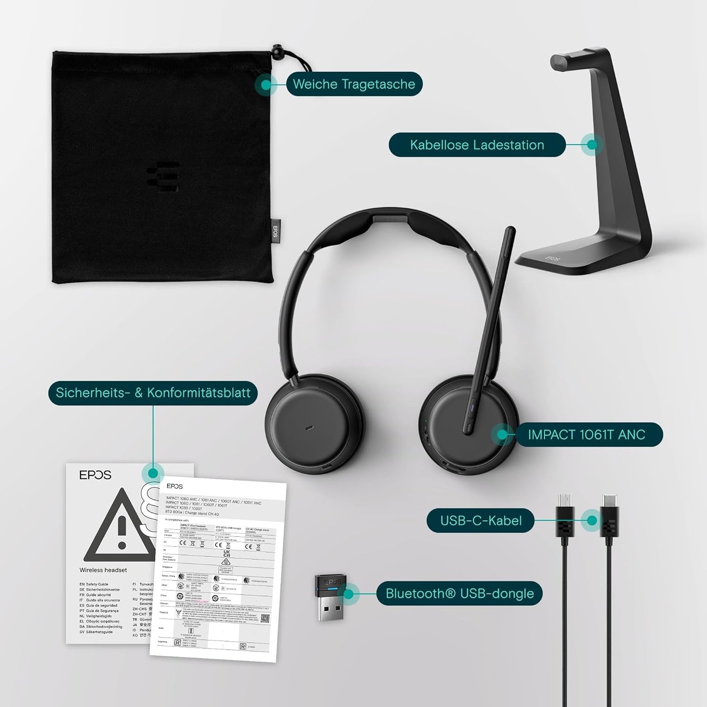Impact 1061T ANC Headset mit Ladestation, Bluetooth, Microsoft Teams certified and ANC with charging stand