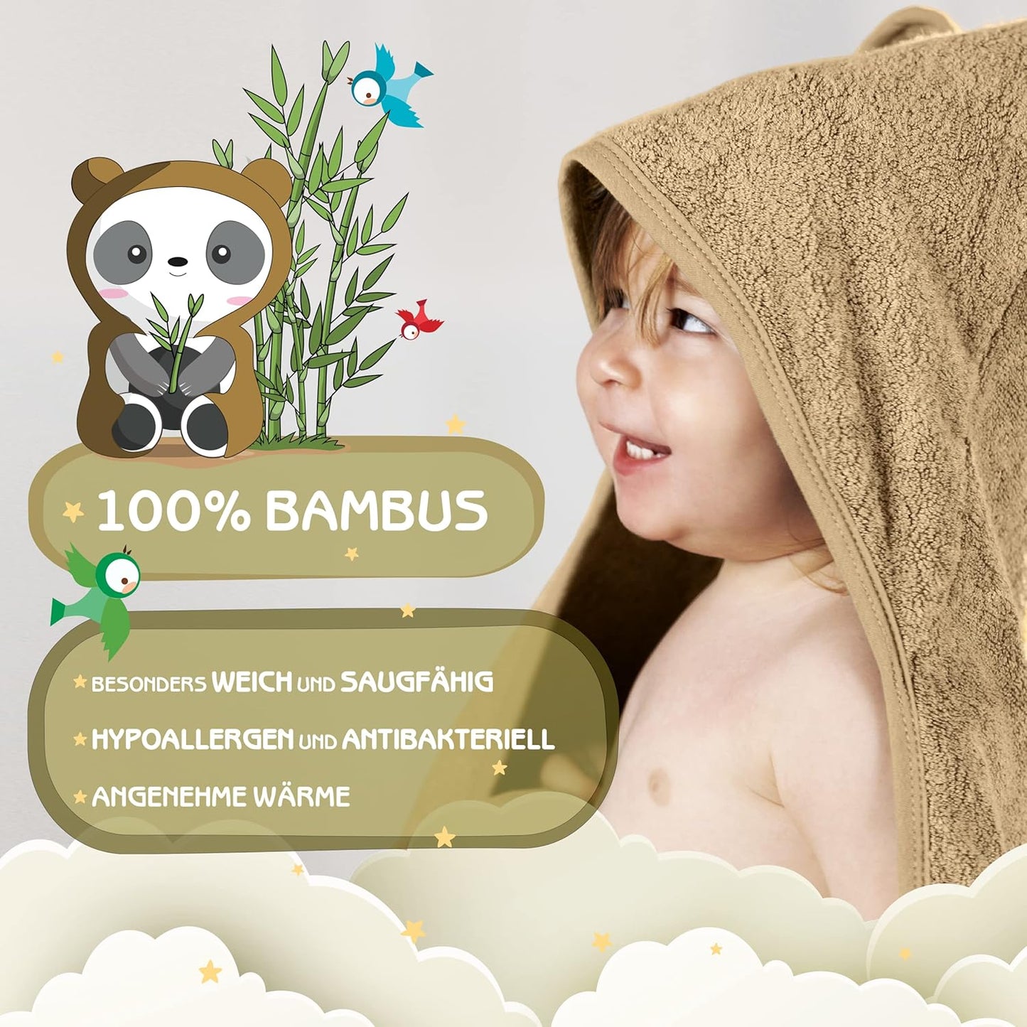 Baby Kapuzenhandtuch (extra dick & weich) 75x75cm, Mojave-beige