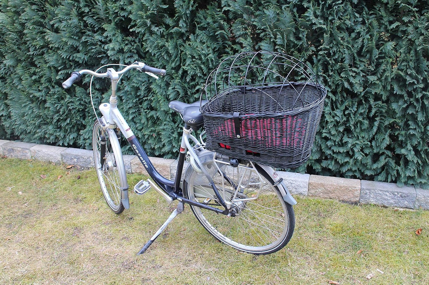 Hundefahrradkorb mit Metallgitter und Kissen, XXL L 60 x B 40 x H 50 cm mit Kissen