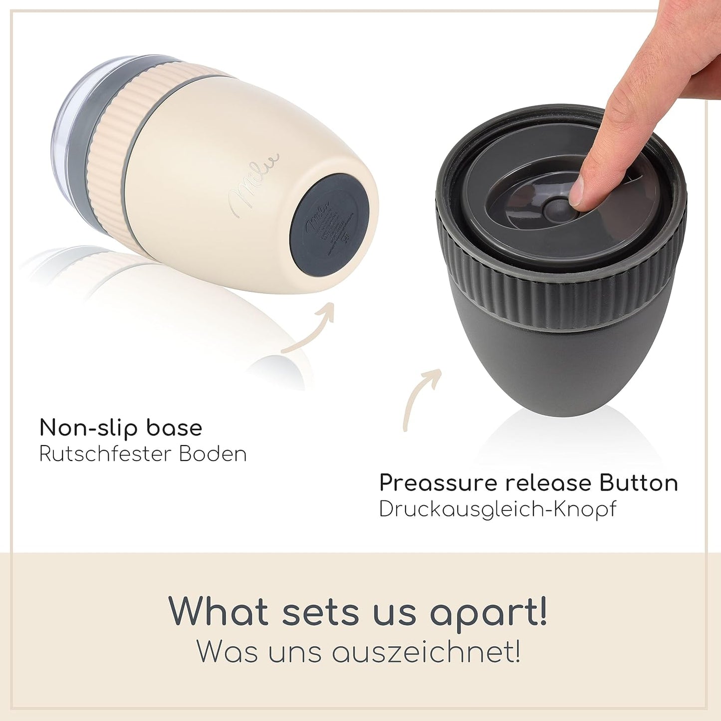 Isolierter Müslibecher mit Löffel, Beige Edelstahl