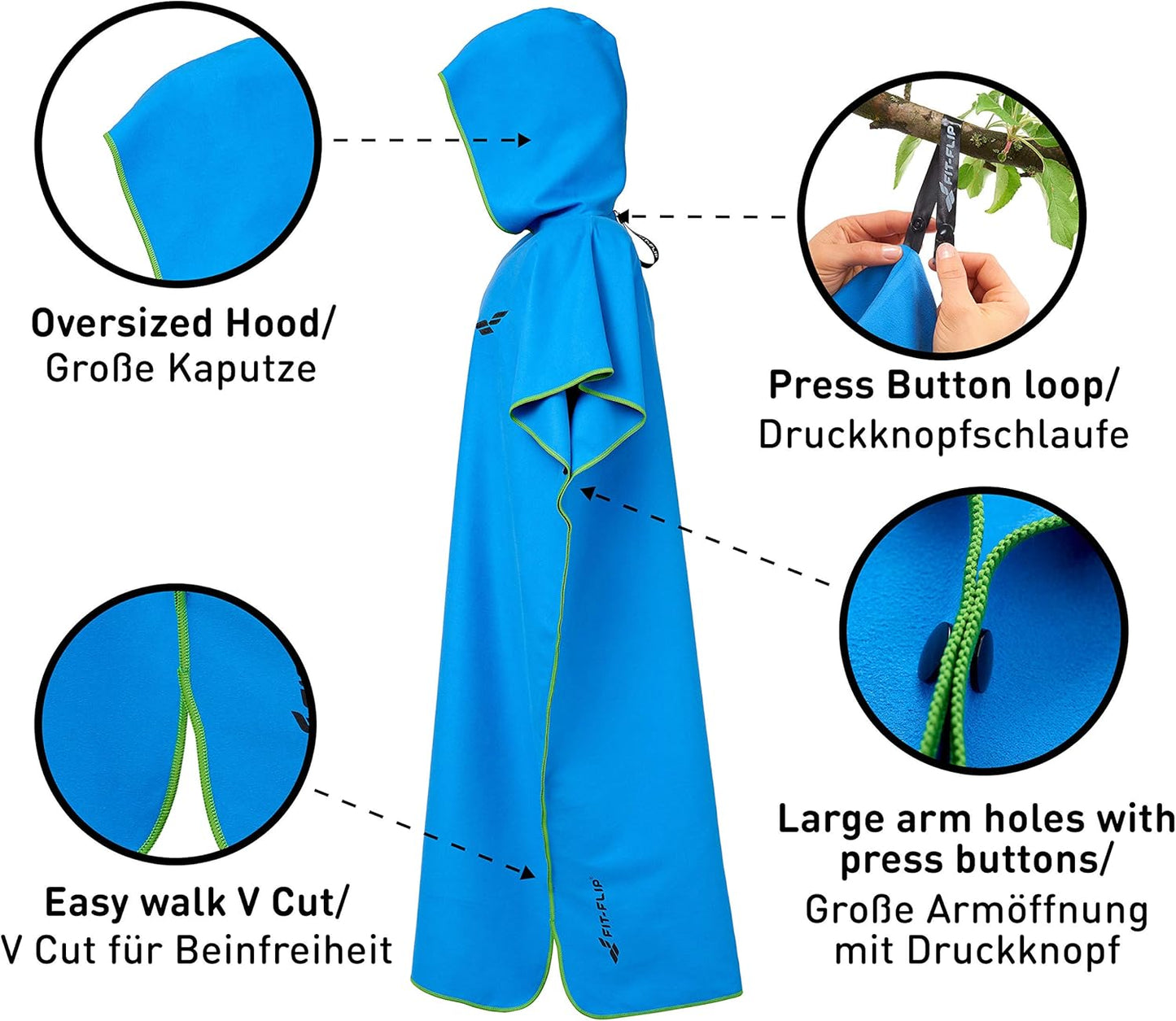 Badeponcho aus Mikrofaser für Erwachsene, 01-Medium 08 - Blau - Grün