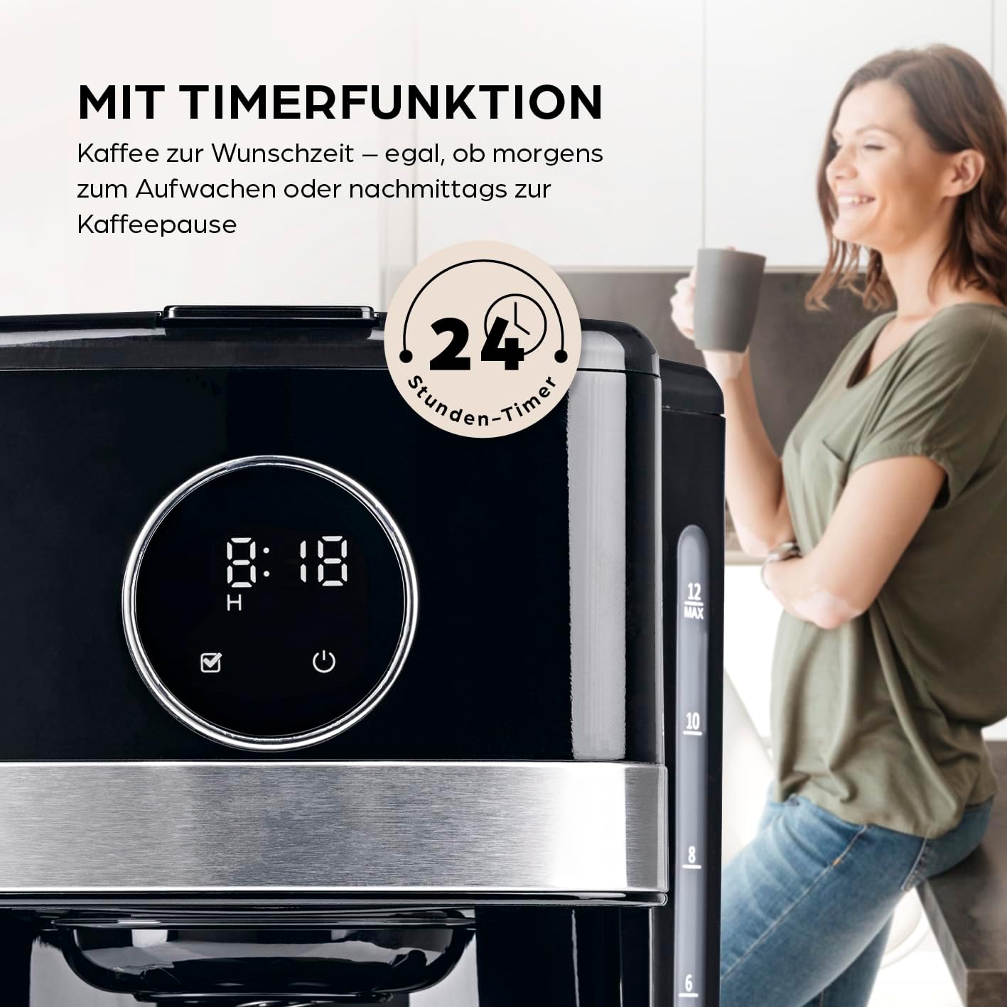 Kaffeemaschine mit Touchdisplay und Timerfunktion, 10) Schwarz - Glaskanne (Touch Display)
