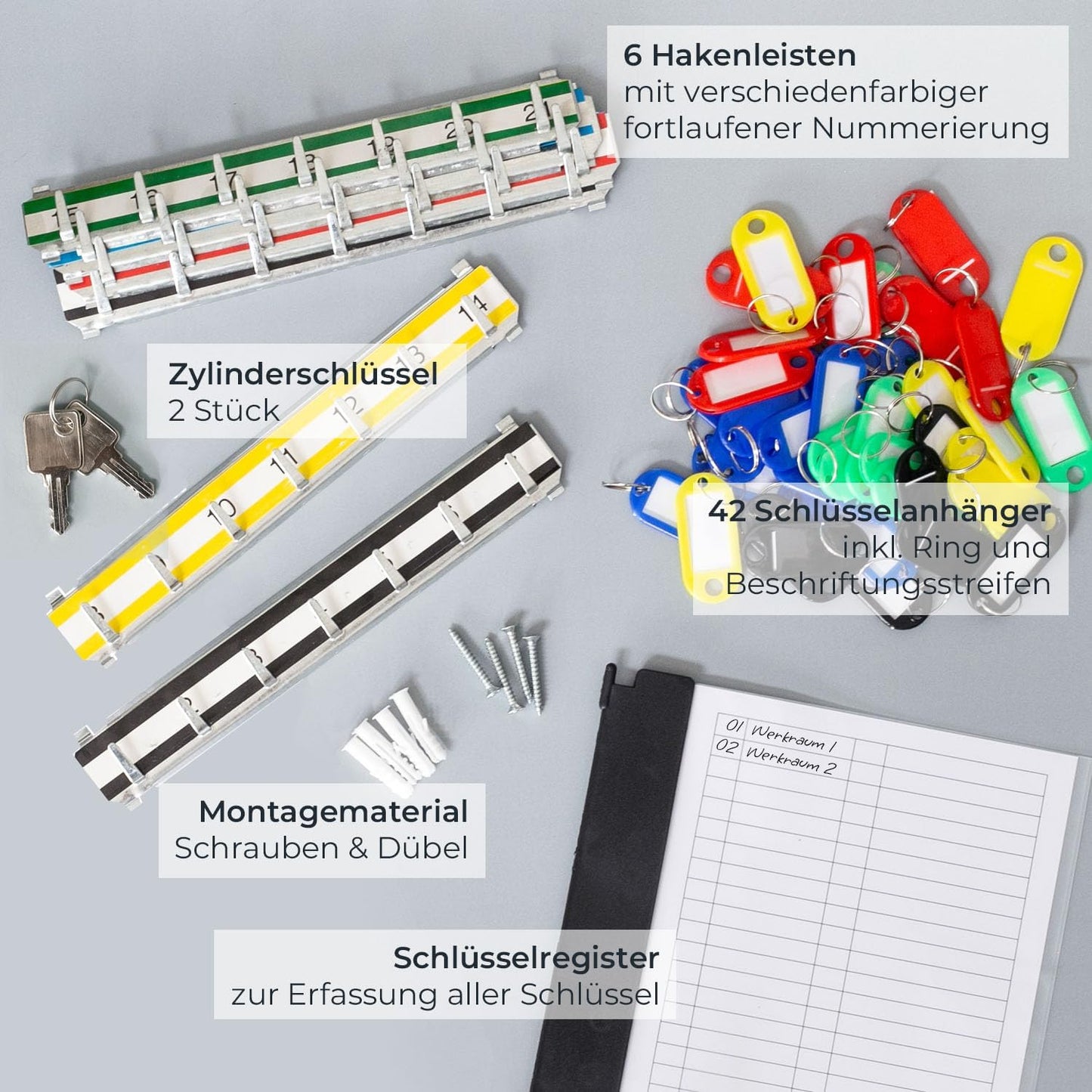 Abschliessbarer Schlüsselschrank mit 42 Haken, Lichtgrau 42 Haken