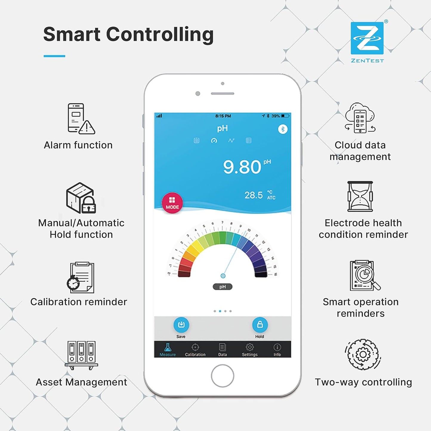 Smart PH Messgerät PH60-Z mit ZenTest App-Unterstützung