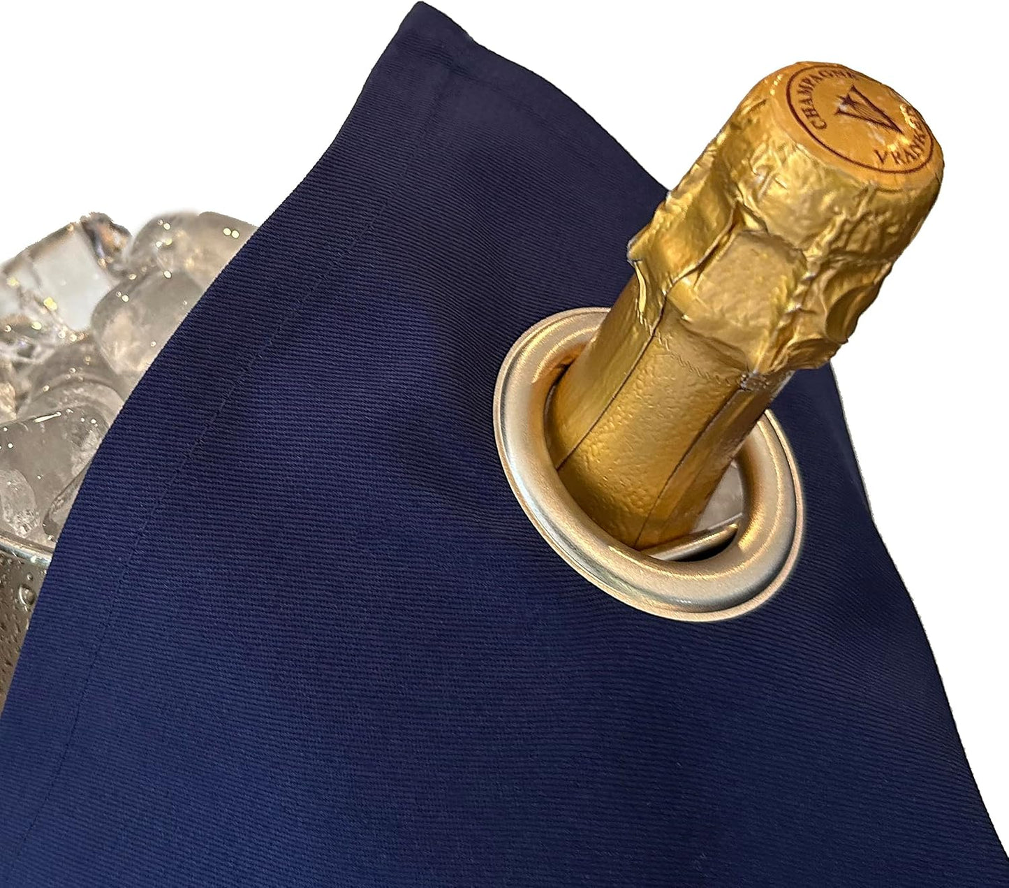 Flaschentuch mit Metallring für Eiskübel (42 cm), Königsblau mit Silbernem Metallring 1 Stück