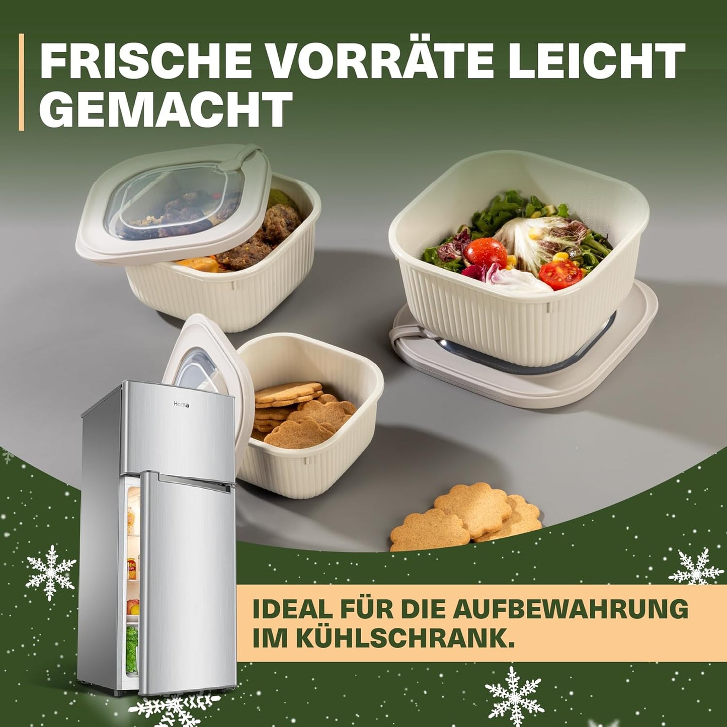 9-teiliges Frischhaltedosen-Set mit Ventildeckel, Beige 9er Set Quadratisch