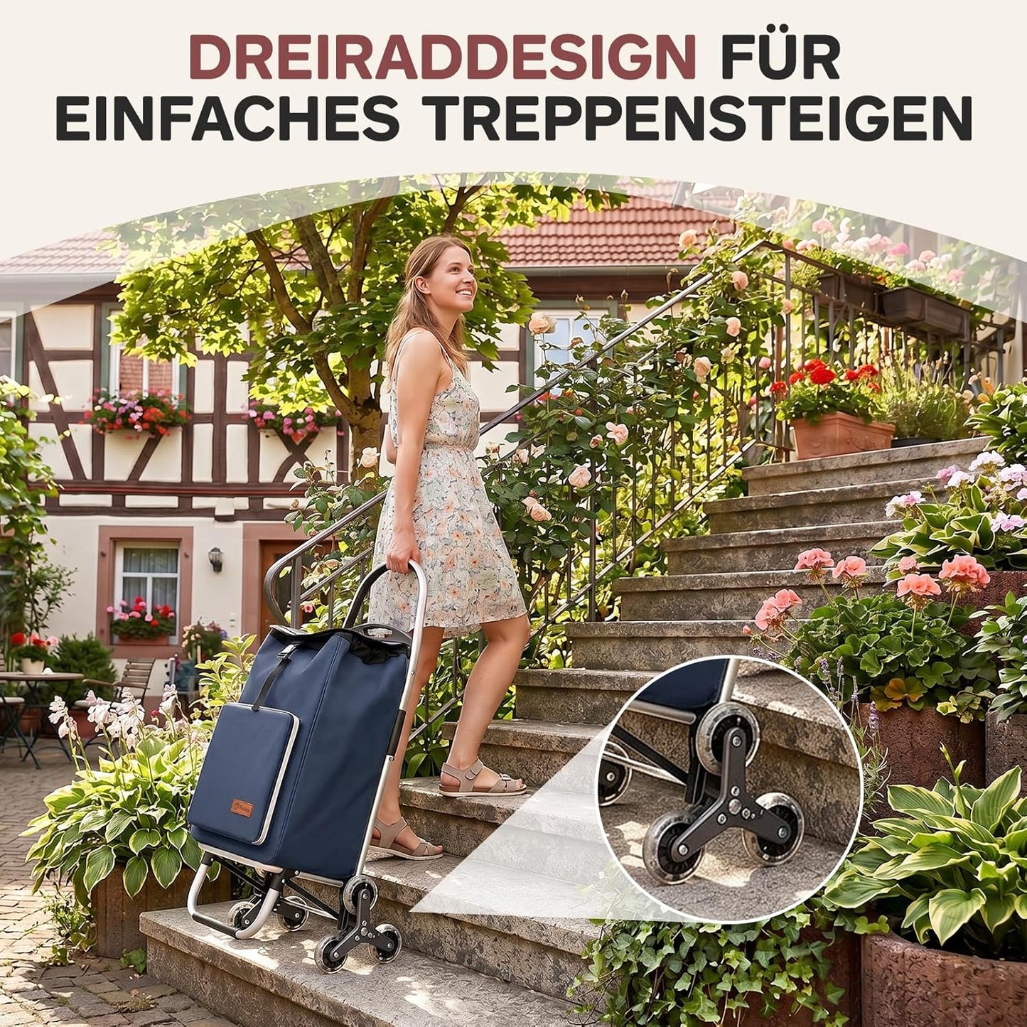 Einkaufstrolley Treppensteiger klappbar mit Kühlfach, Blau