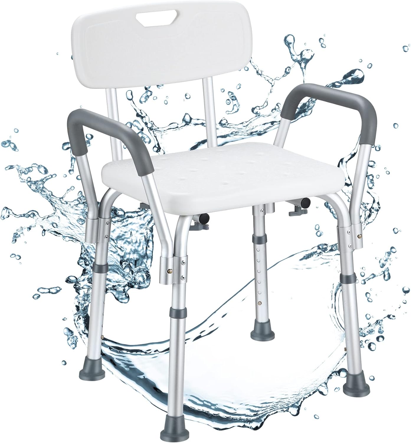 Höhenverstellbarer Duschstuhl mit Armlehnen und Rückenlehne, with backrest