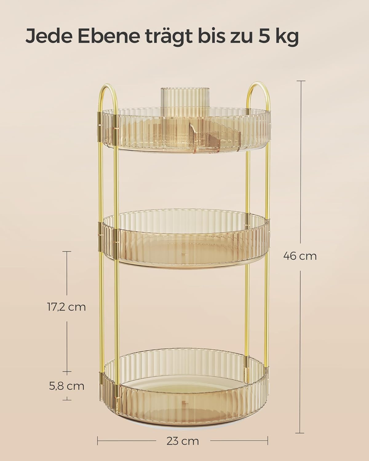 Drehbarer Make-up-Organizer, 3 Ebenen, anpassbar, Champagnergold 3 Ebenen (46H cm)
