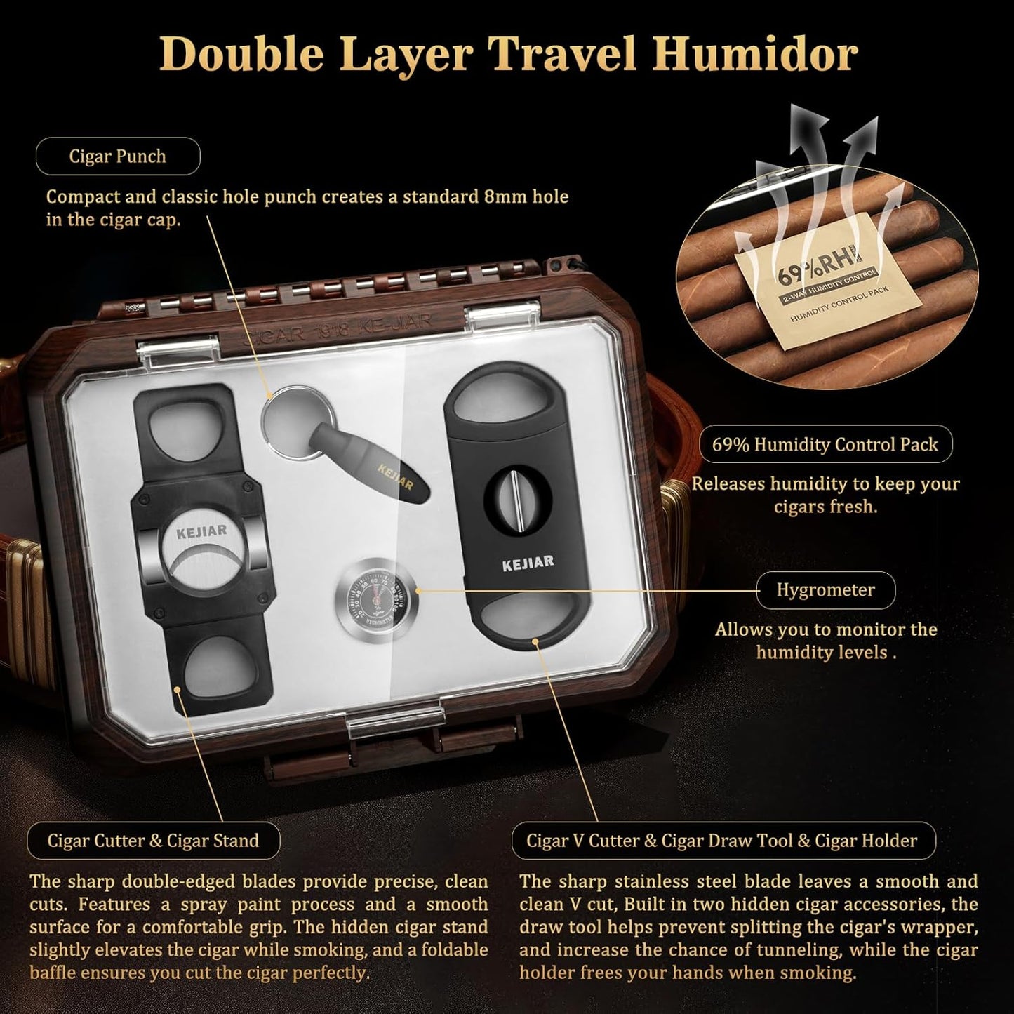 Reisehumidor-Set mit Zubehör für Zigarrenliebhaber, Dark