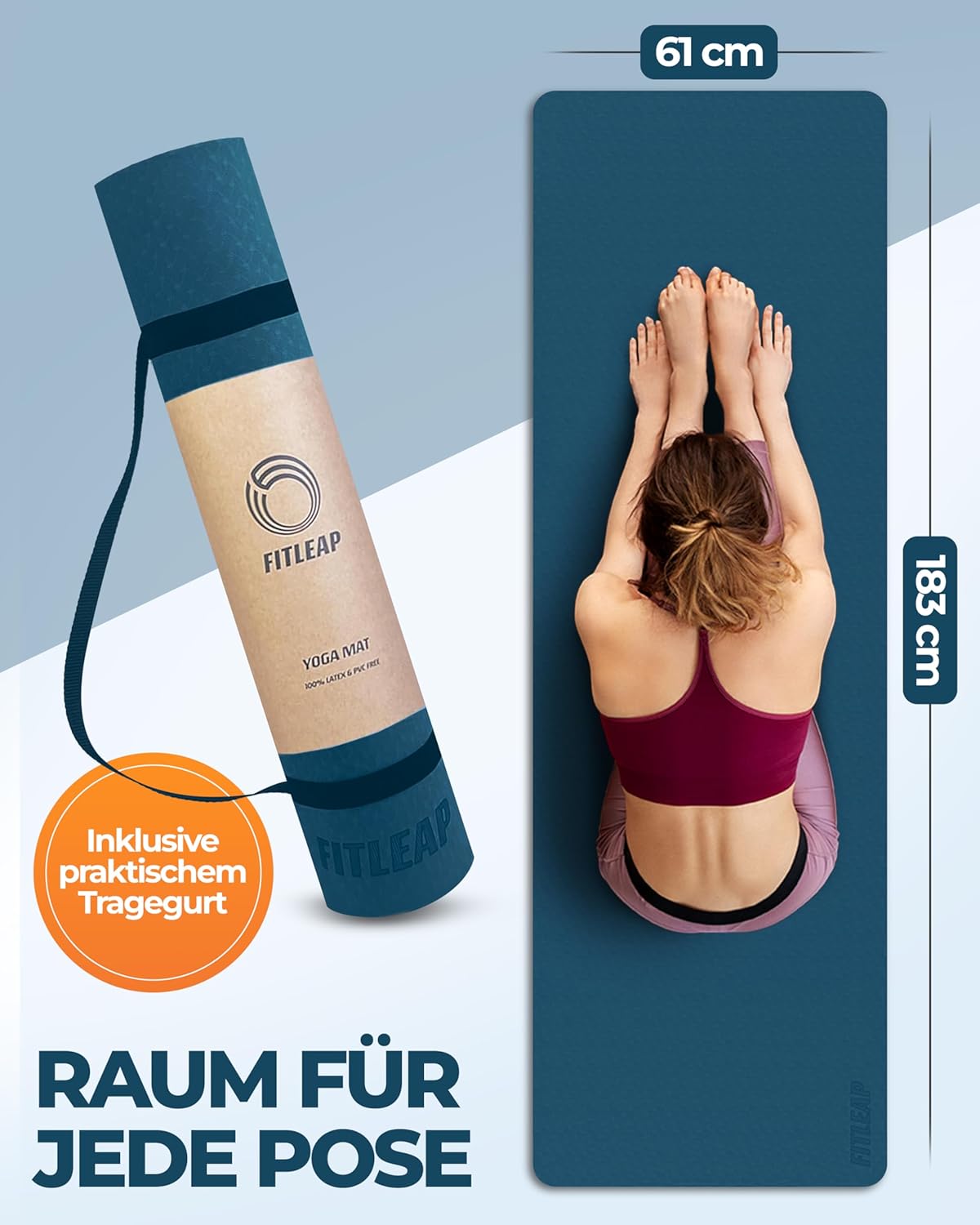 Rutschfeste Yoga- & Pilatesmatte, Dunkelblau