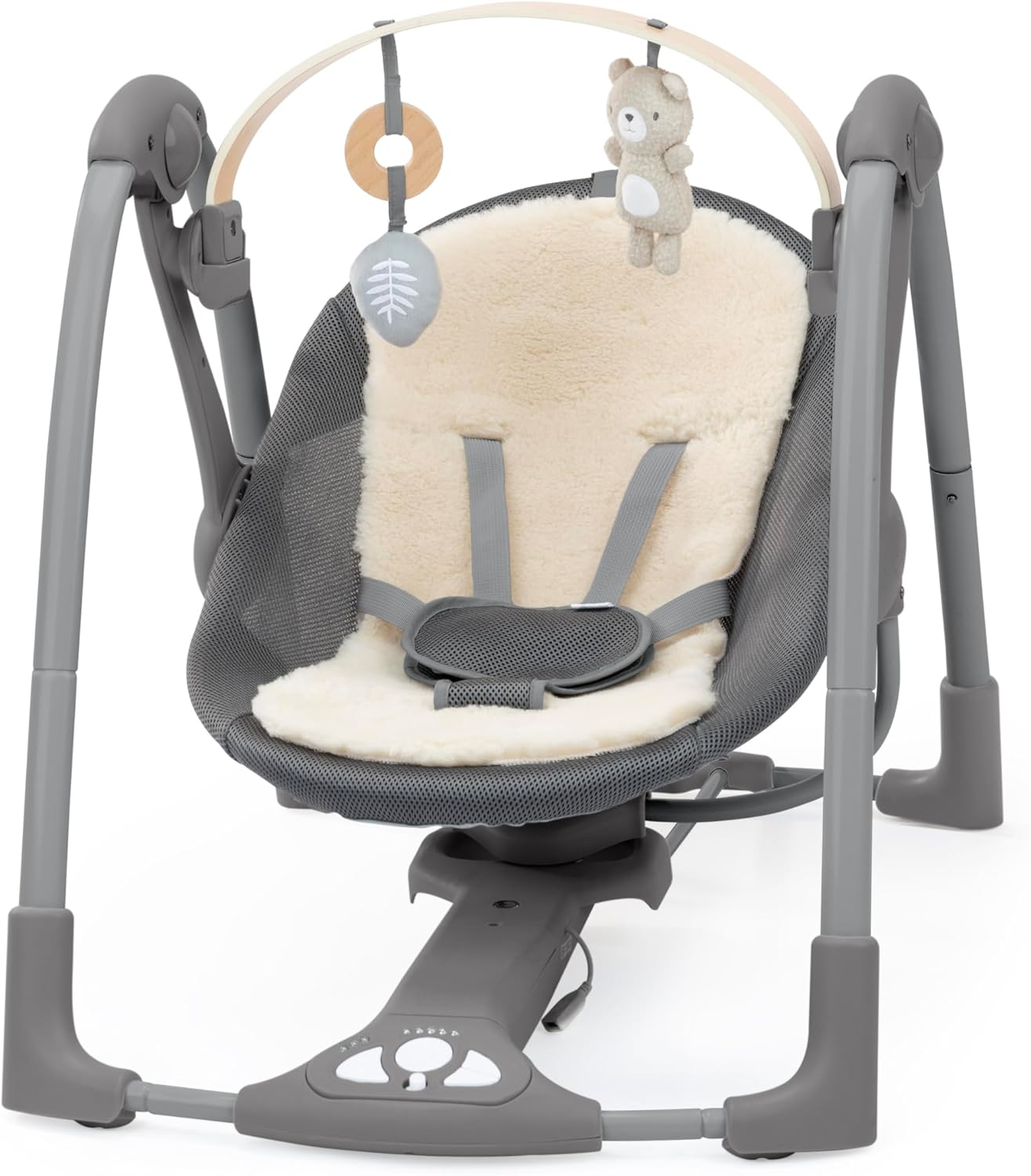 Babyschaukel & Wippe mit Musik und Spielbogen, Lammwolle Wesley