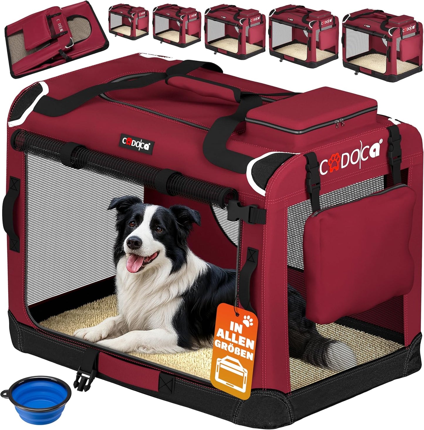 Faltbare Hundetransportbox XL für Auto und Reisen, L 82 x B 56 x H 58 cm Dunkelrot