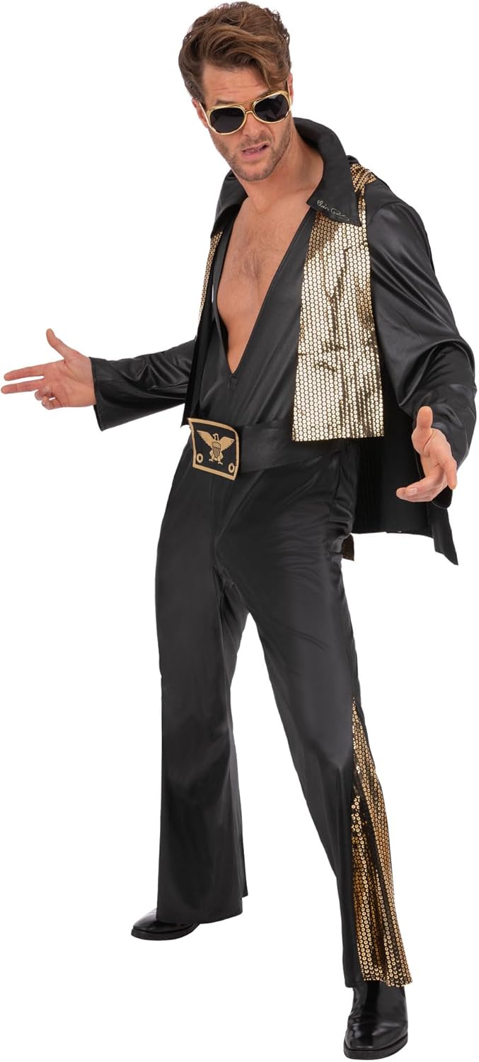 Elvis Overall Kostüm mit Golddetails & Umhang, M