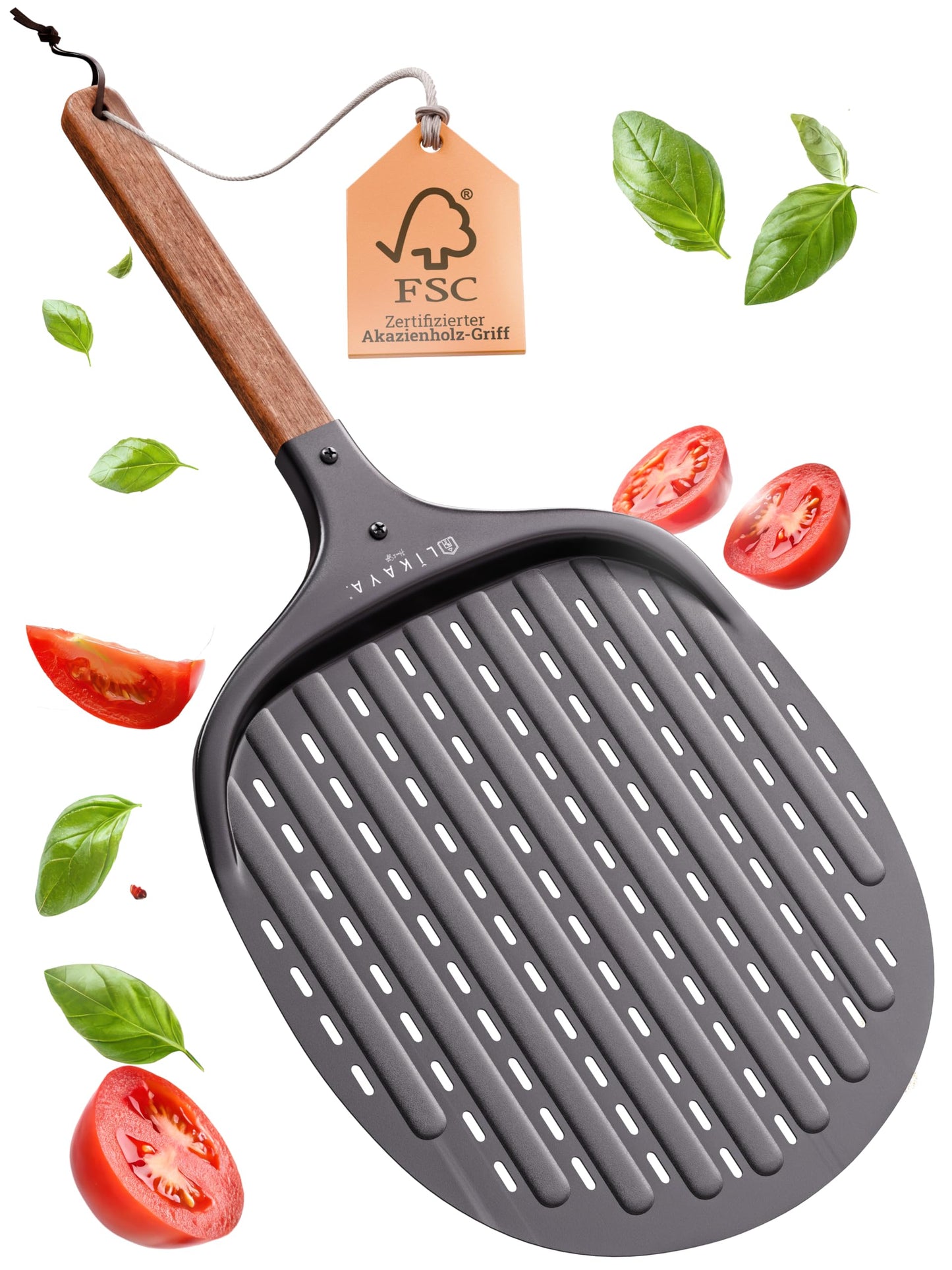 Antihaft Pizzaschaufel mit Holzgriff, Schwarz Pizzaschieber 32cm [rund]