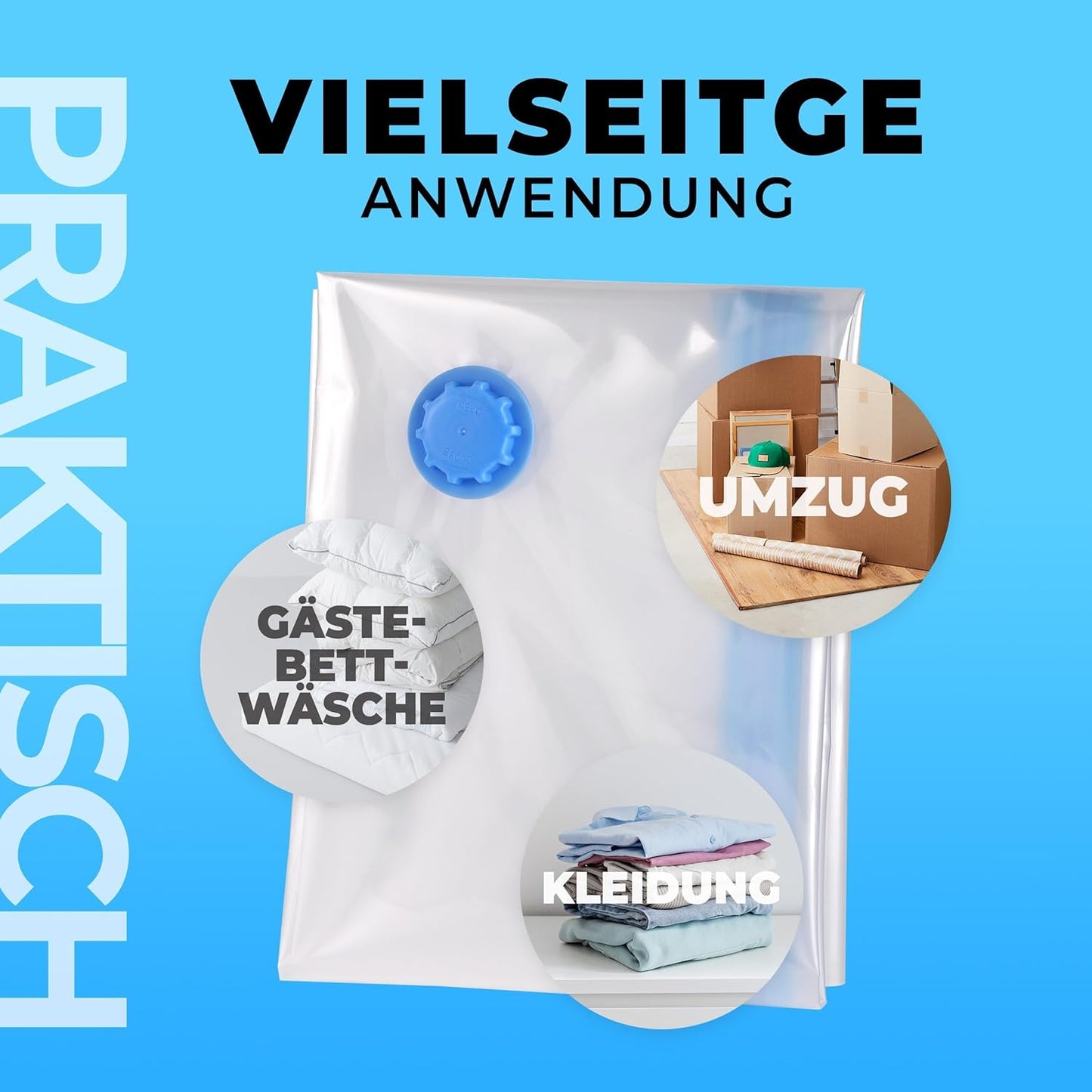 XXL Vakuumbeutel-Set für Kleidung & Bettdecken (6 Stück), 100x80cm - XXL (80µ)