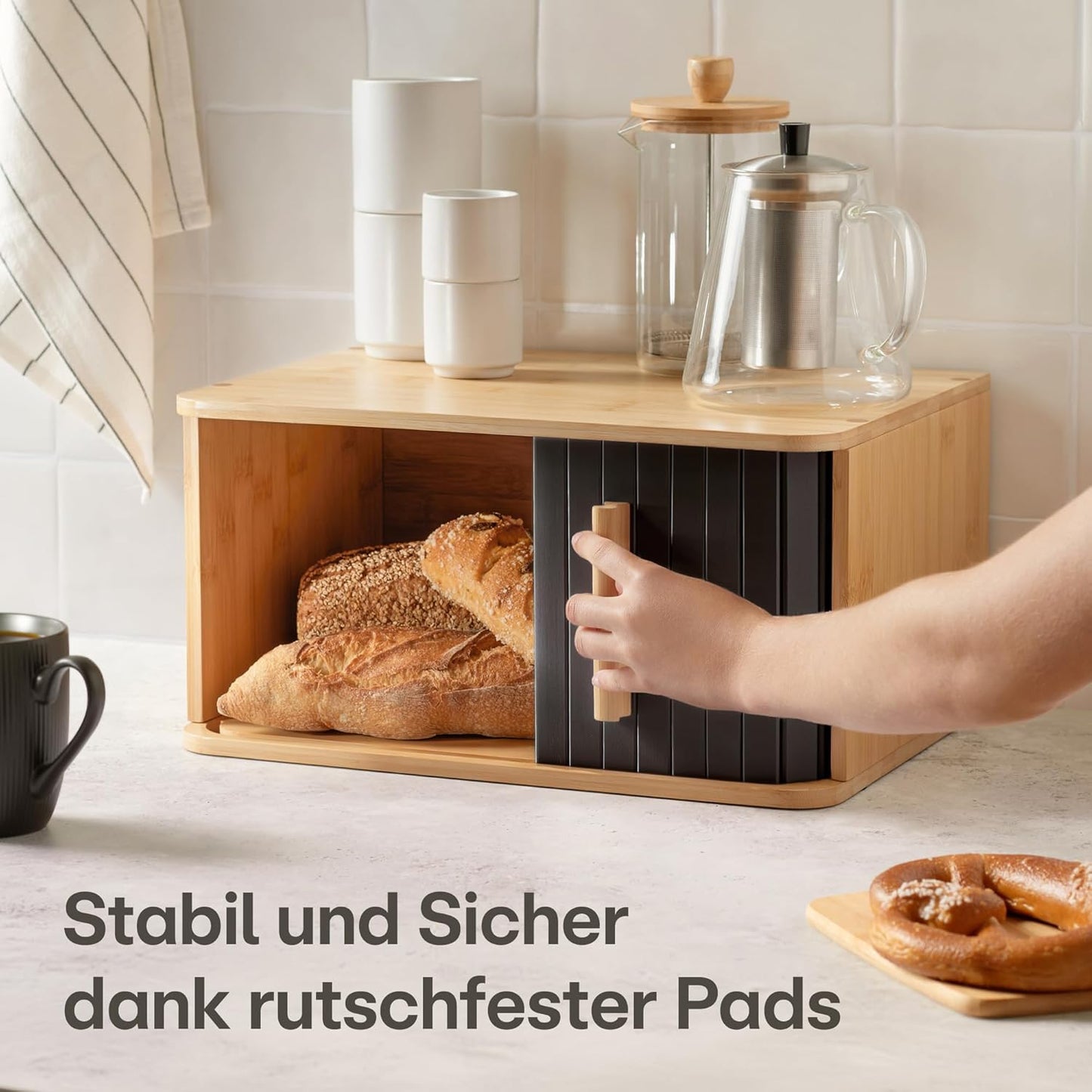 Brotkasten mit Schiebetür, Schwarz