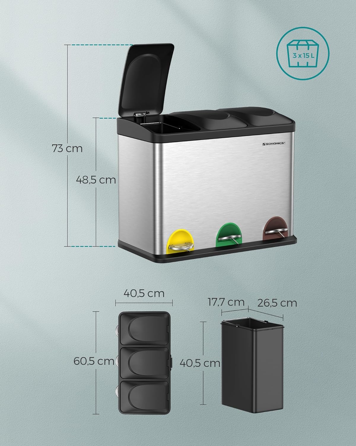 Mülltrennsystem, Metallisches Silber + Tintenschwarz