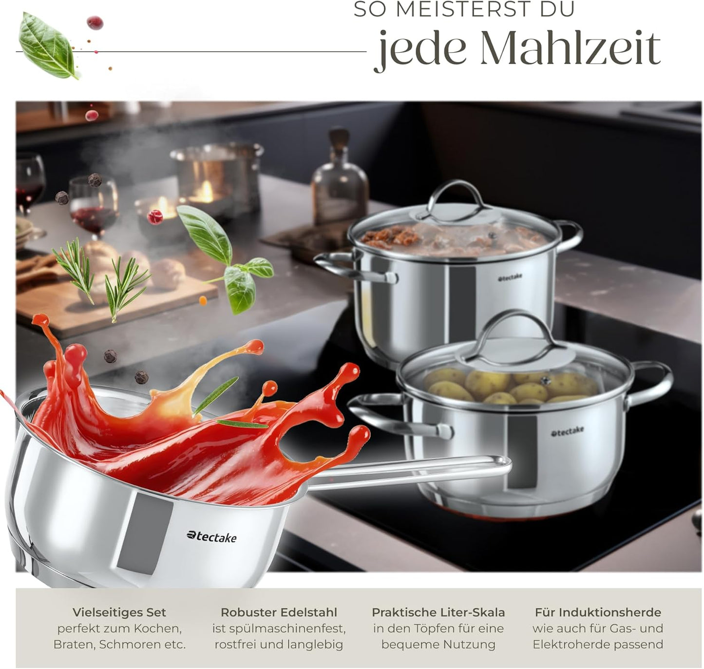 7-teiliges Topf-Kochgeschirr-Set aus Edelstahl, 7-tlg Set