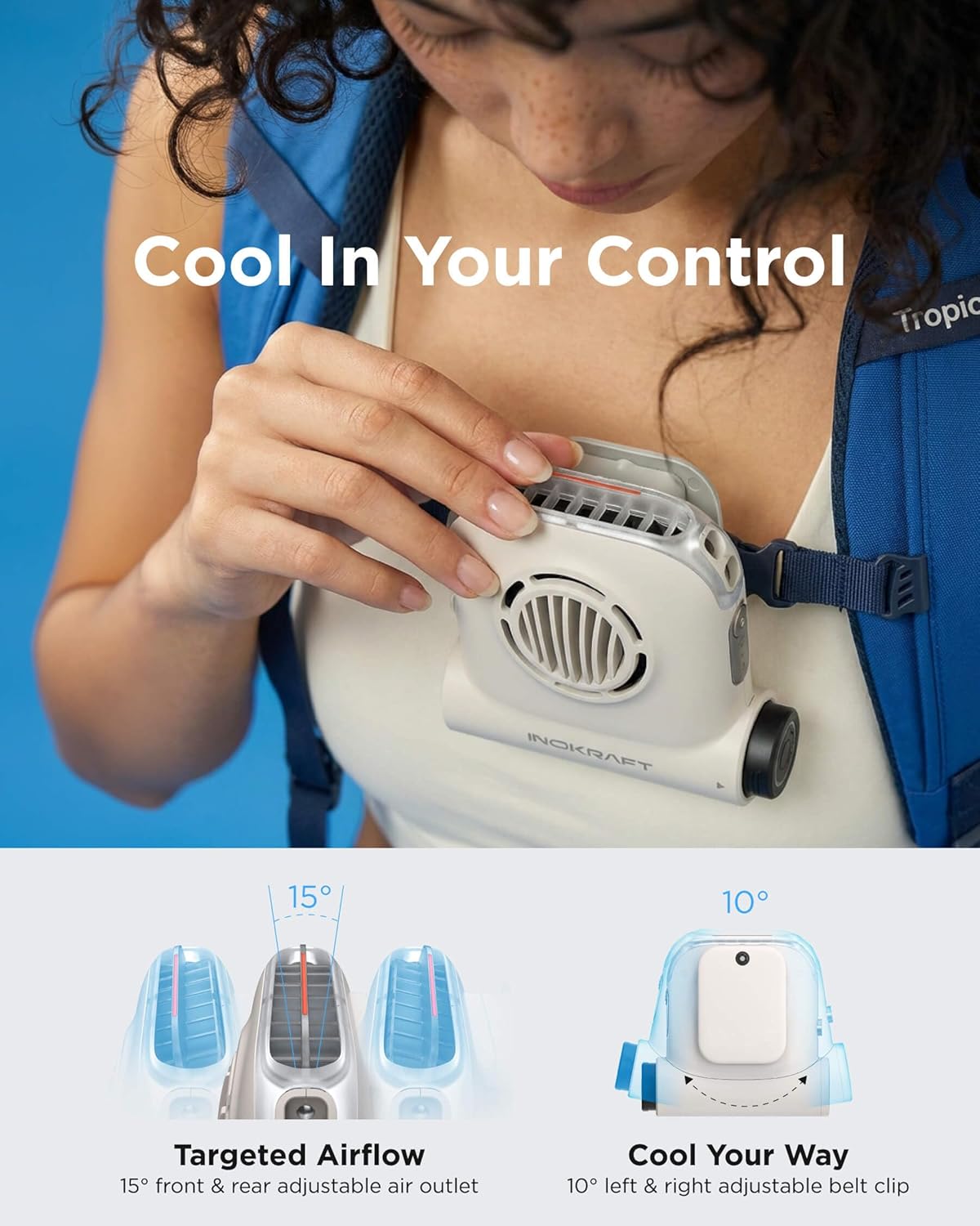 Tragbarer Clip-On Ventilator mit 2 Akkus, Weiss - 2 Akkus