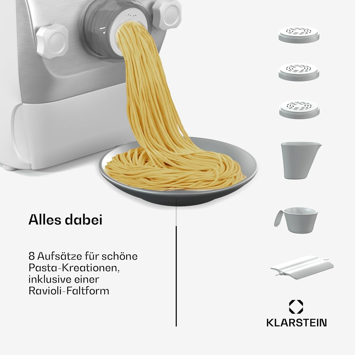 Elektrische Pastamaschine mit 7 Aufsätzen, Weiss