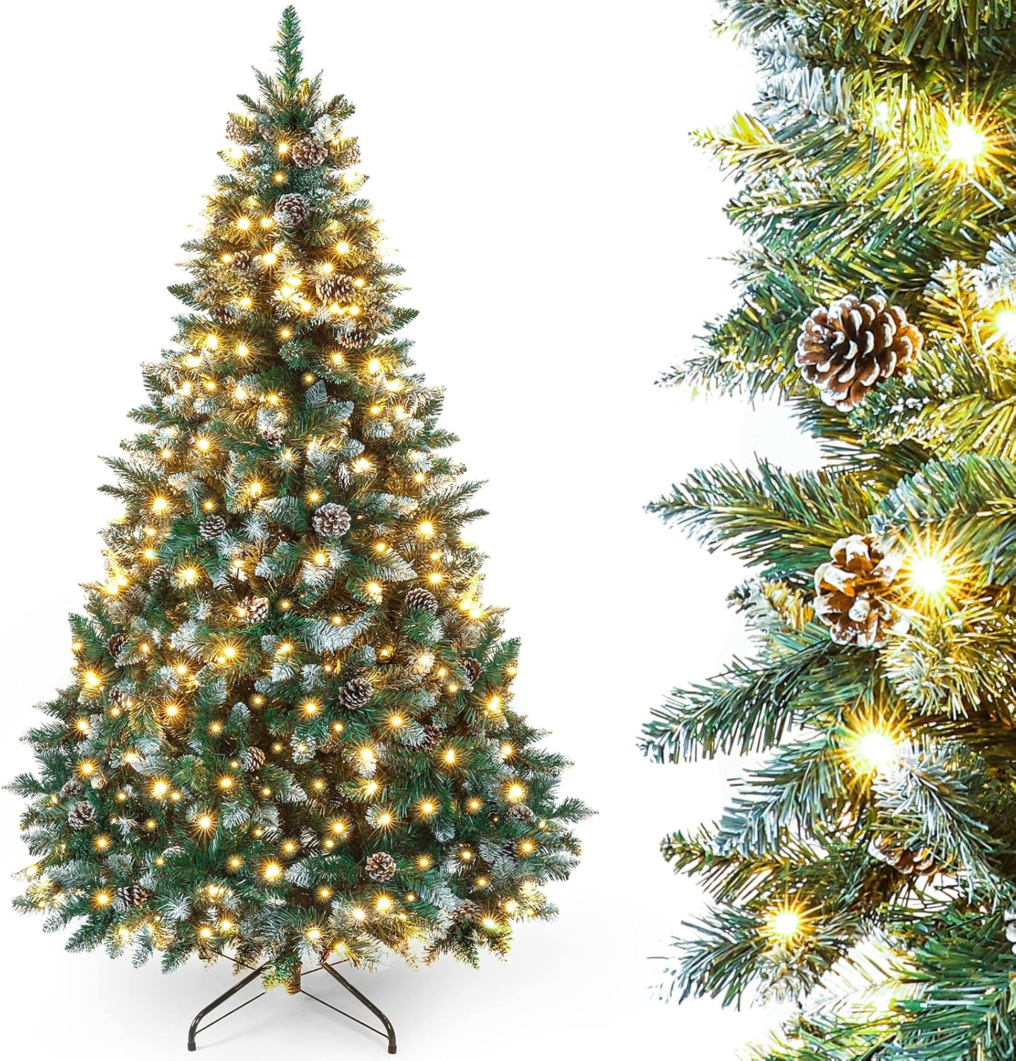 Künstlicher Weihnachtsbaum mit LED-Beleuchtung und Tannenzapfen, 150 cm