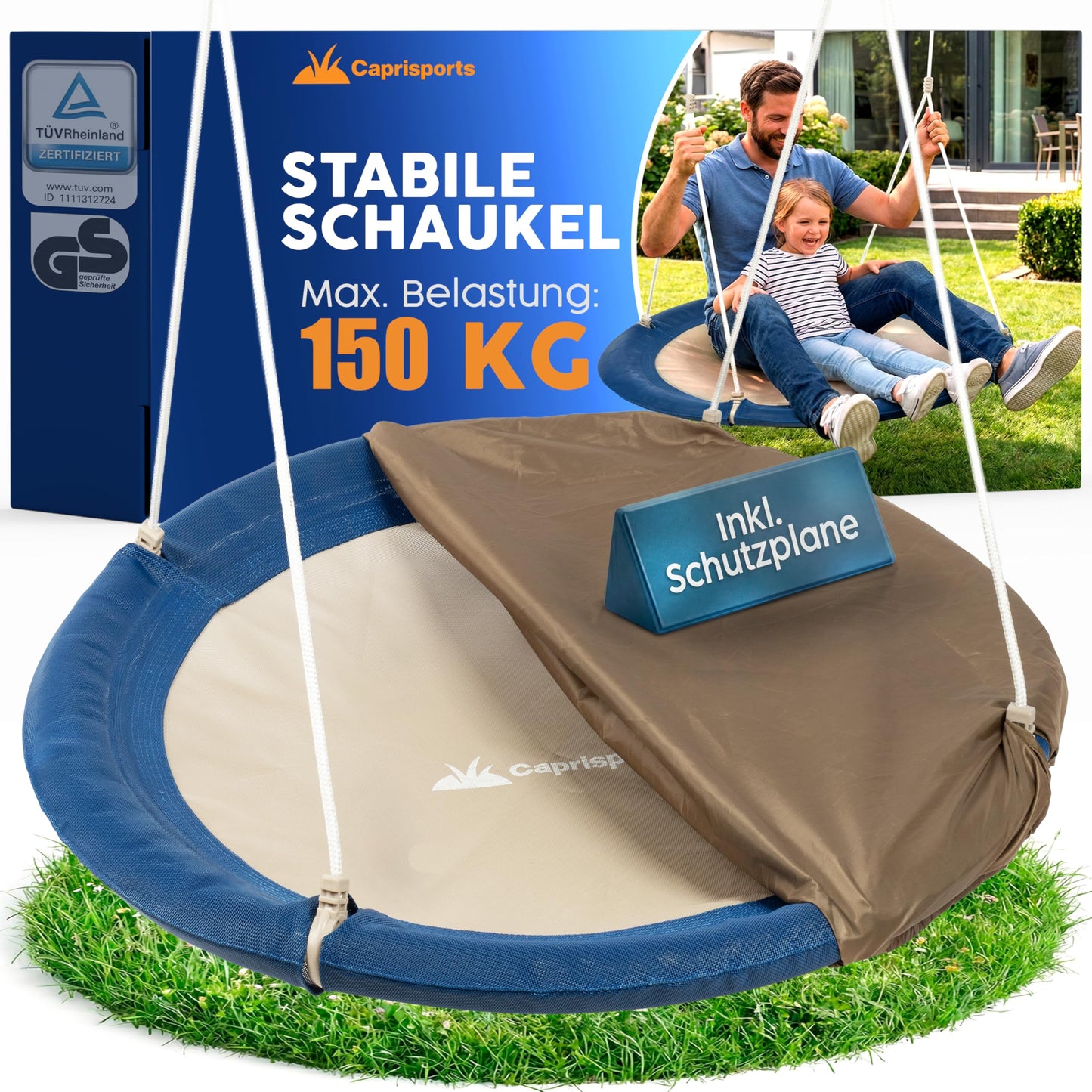Höhenverstellbare Nestschaukel mit Schutzplane, Blau