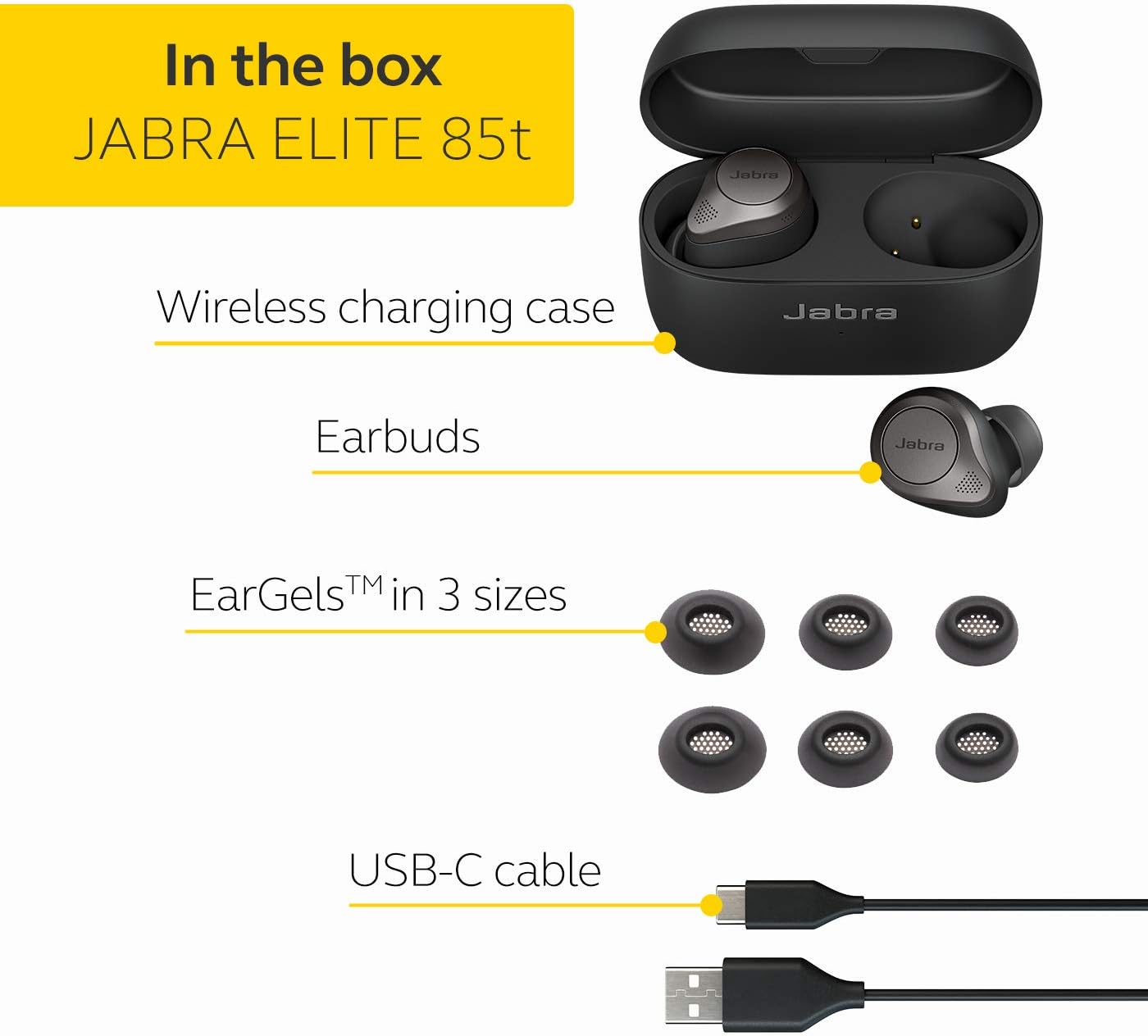 Elite 85t True Wireless In-Ear Kopfhörer mit Geräuschunterdrückung, Elite 85t Titanium Black