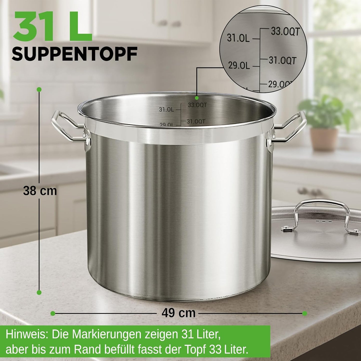Suppentopf mit Deckel, 33 Liter