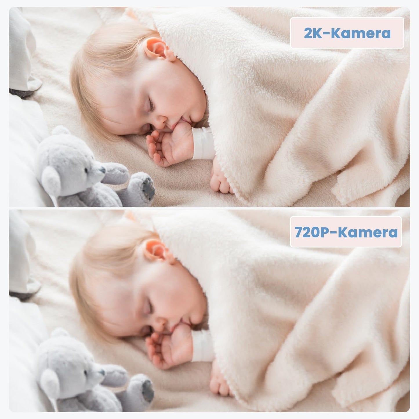 2K Video-Babyphone mit Kamera und App-Steuerung, Silbergrau