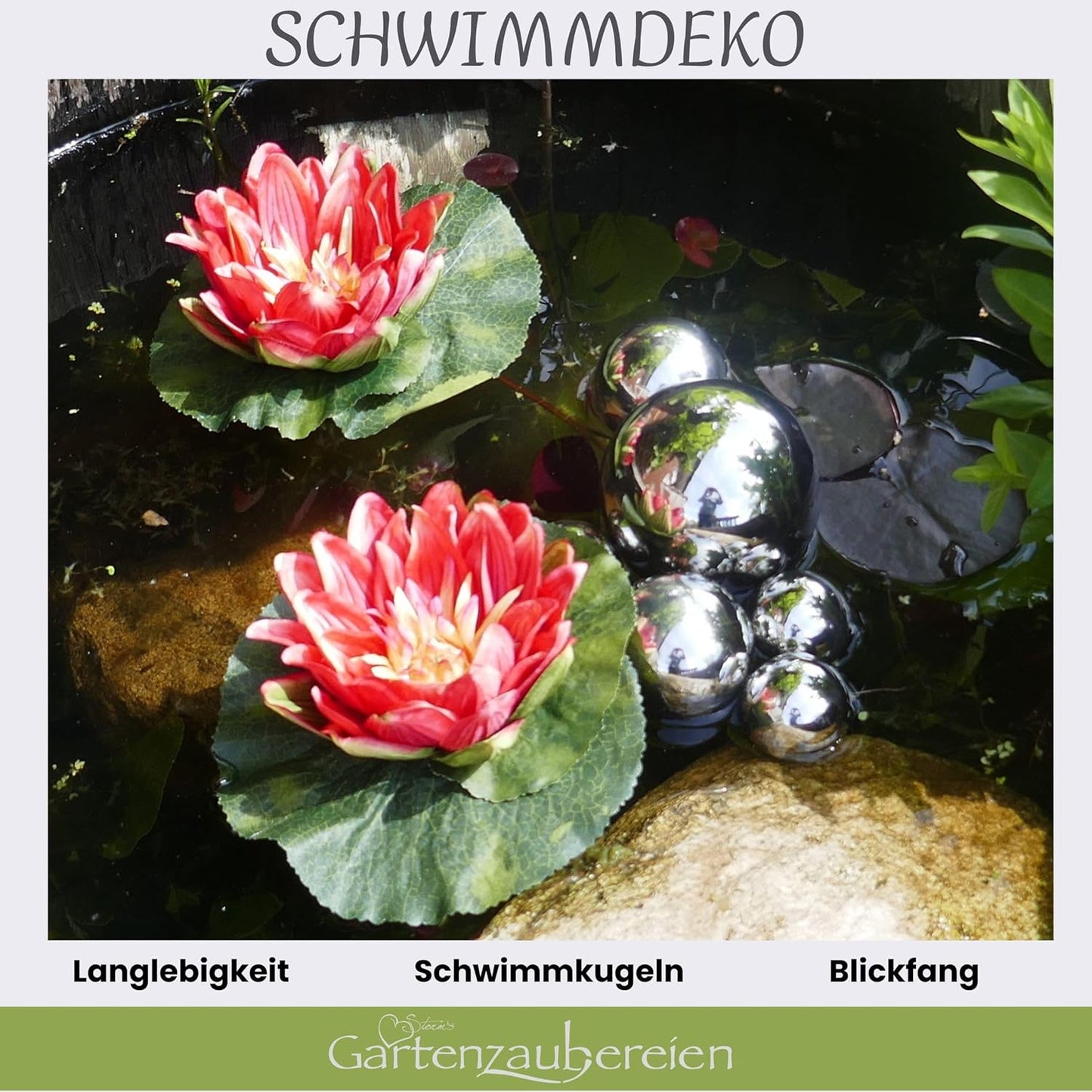 Miniteichset mit künstlichen Seerosen & Teichkugeln