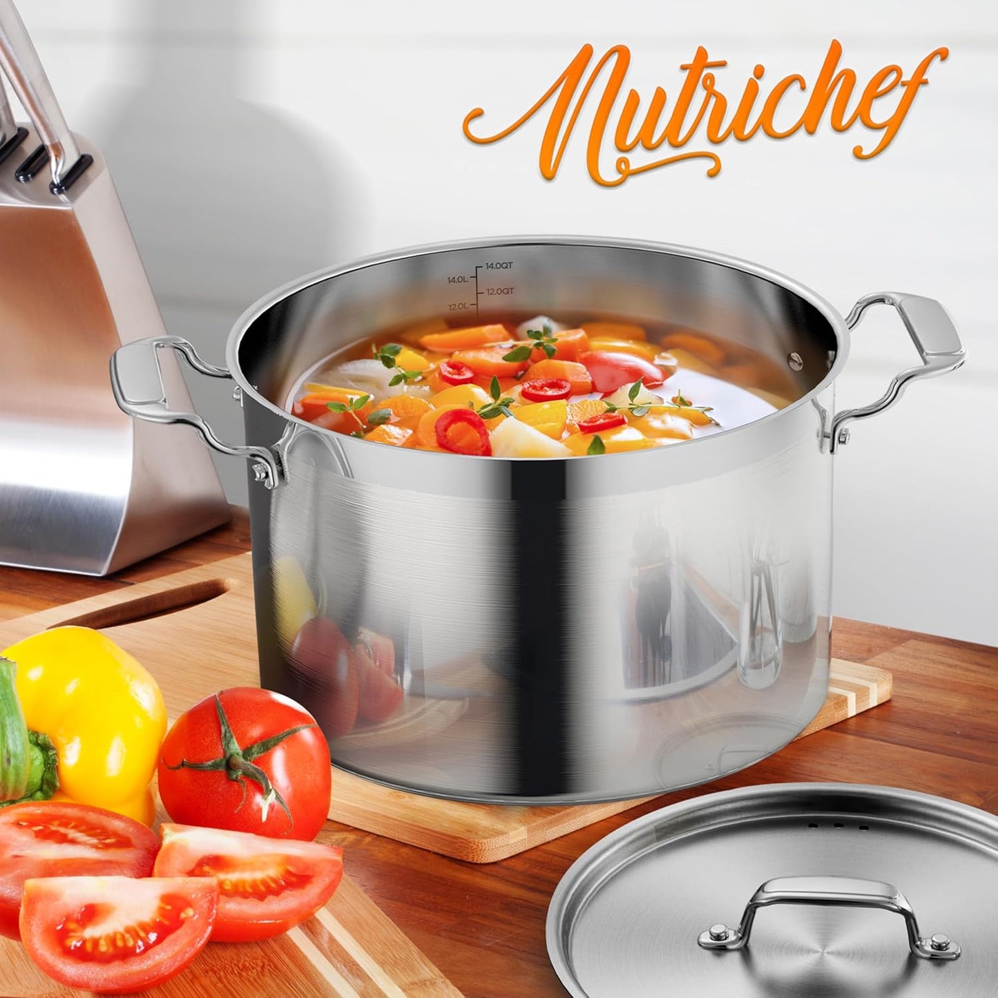 Edelstahl Induktion Suppentopf 13L mit Deckel, 13 Liter