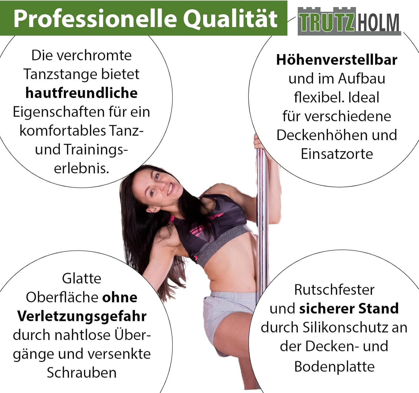 Pole Dance Stange, Static & Spinning (231-274 cm), Silber