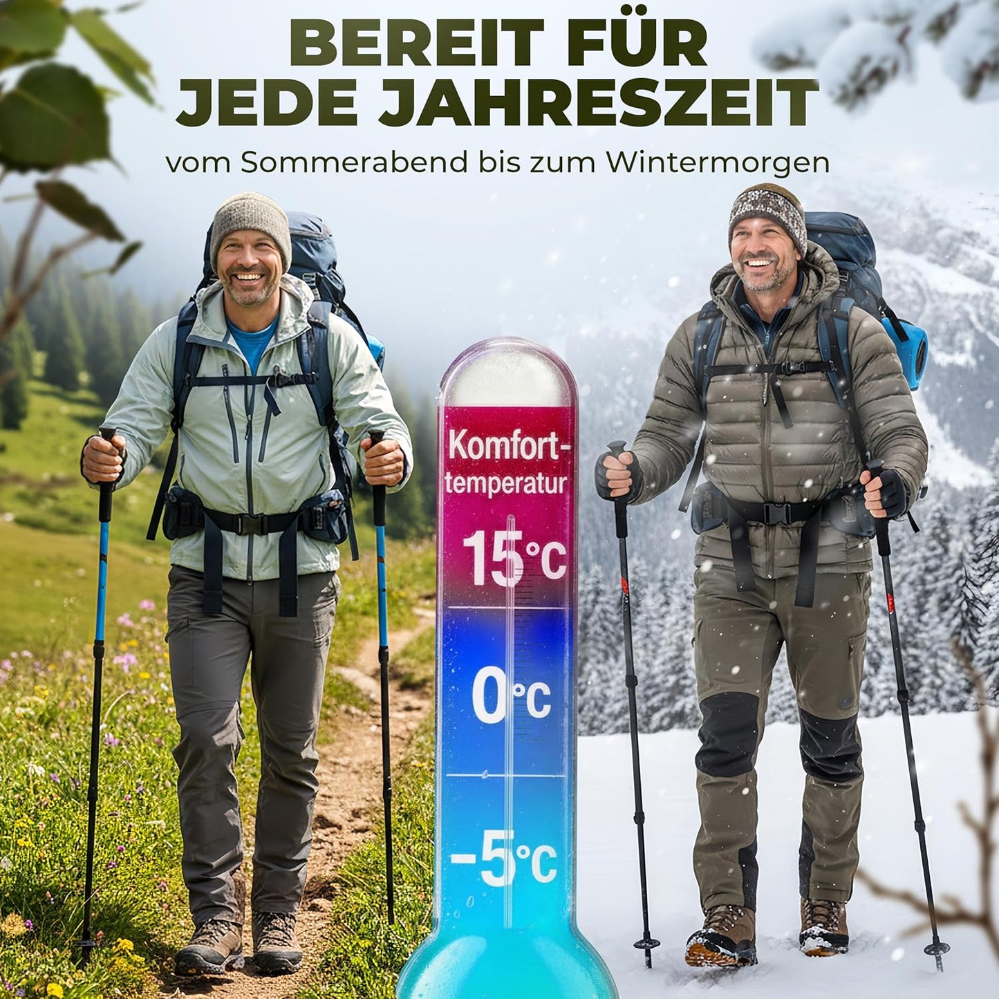 Ultraleichter 3-Jahreszeiten Mumienschlafsack, Grau