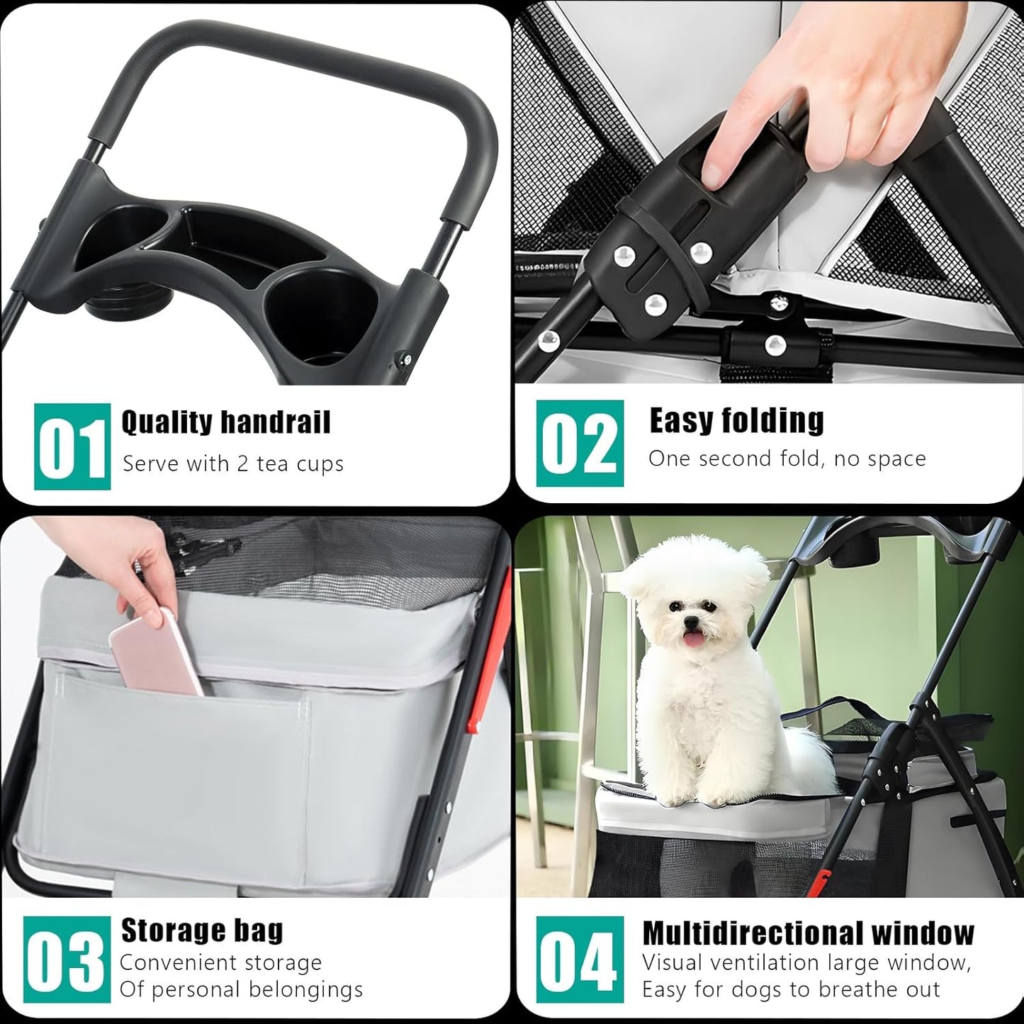 Faltbarer Haustier-Kinderwagen für Hunde und Katzen, grau