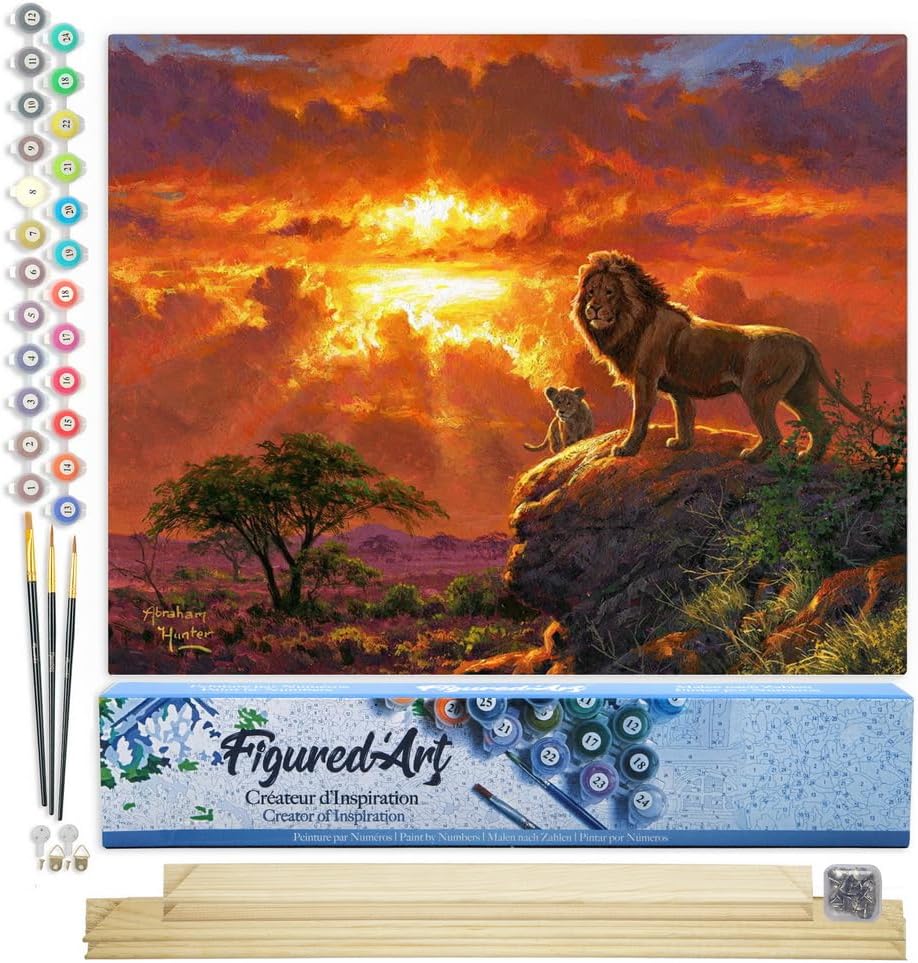 Malen nach Zahlen Set Löwe & Sonnenuntergang 40x50cm, Löwe und Sonnenuntergang 40x50cm Mit Keilrahmen (nicht gespannt)