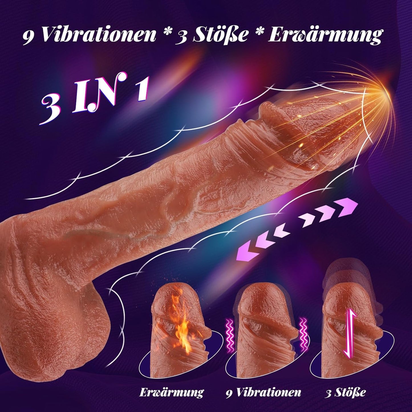 Dildo mit 9 Funktionen und starkem Saugnapf