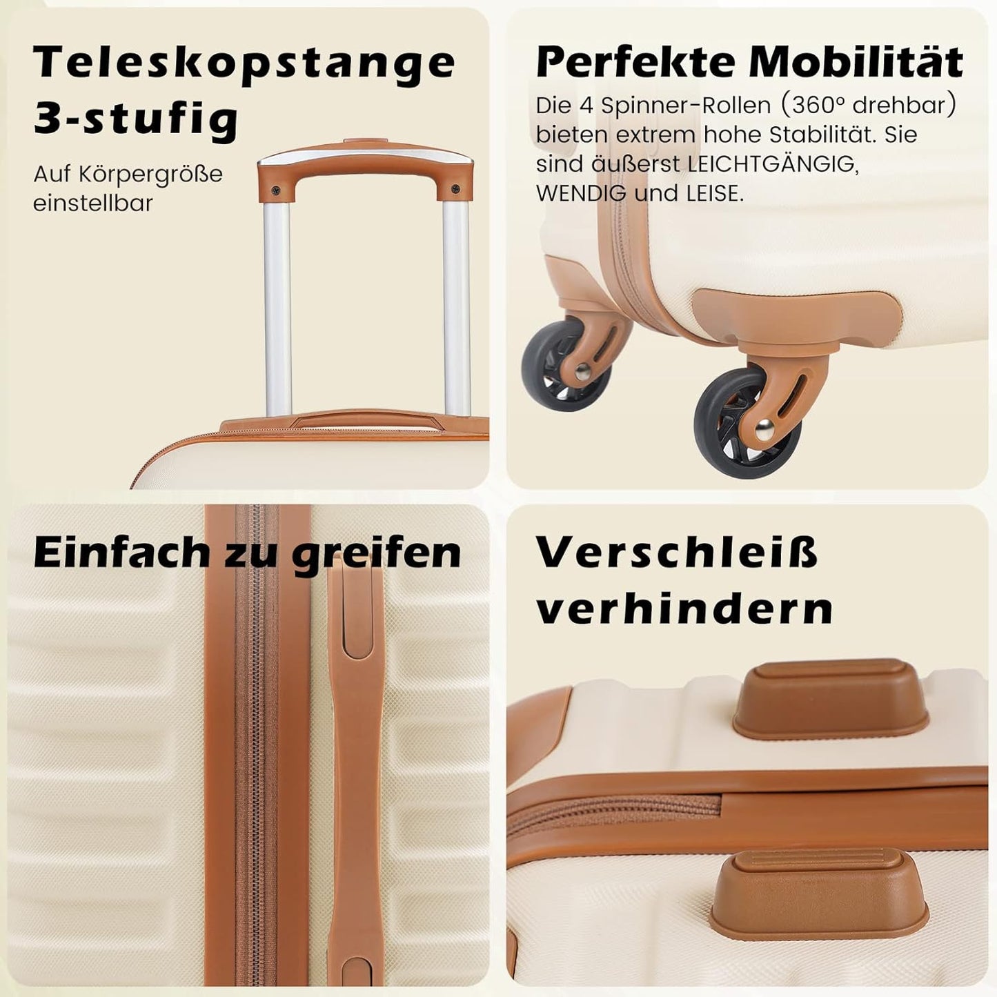 5-teiliges Reisekoffer Set, Weiss/Braun Koffer-Set 5tlg