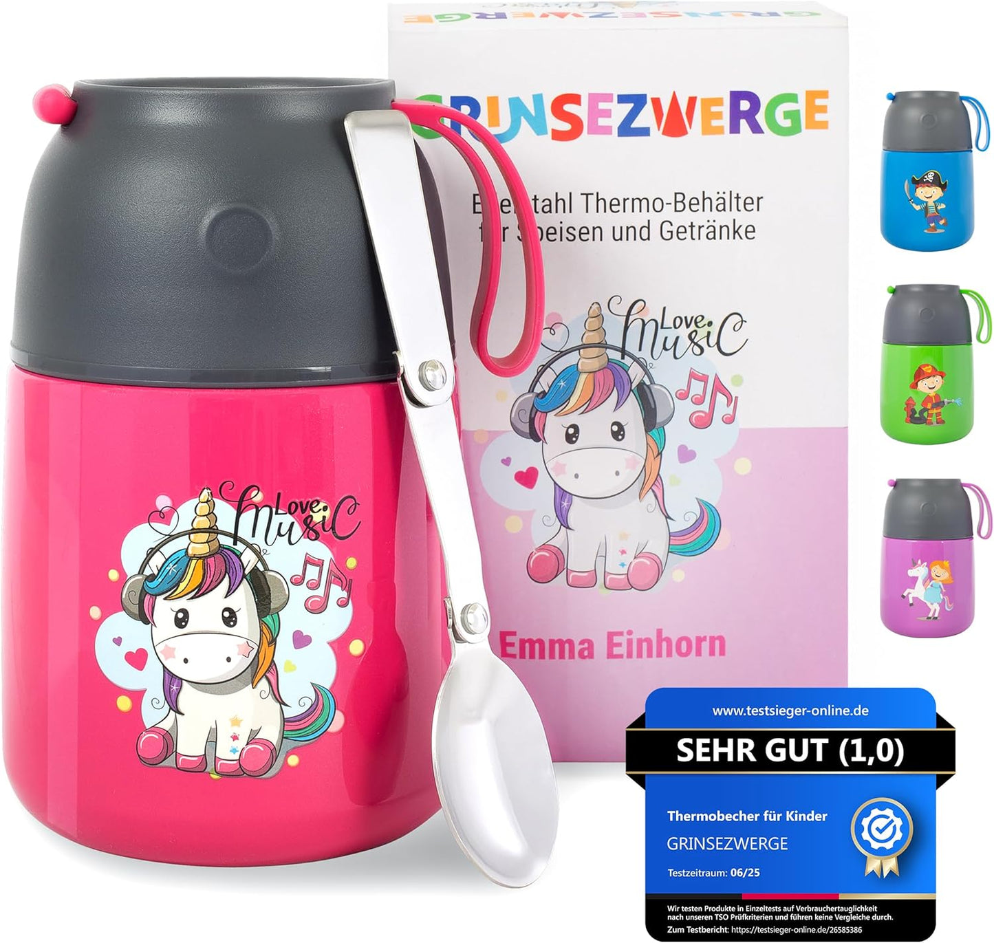 Thermobecher für Speisen und Getränke, 500ml, Emma Einhorn (Pink)